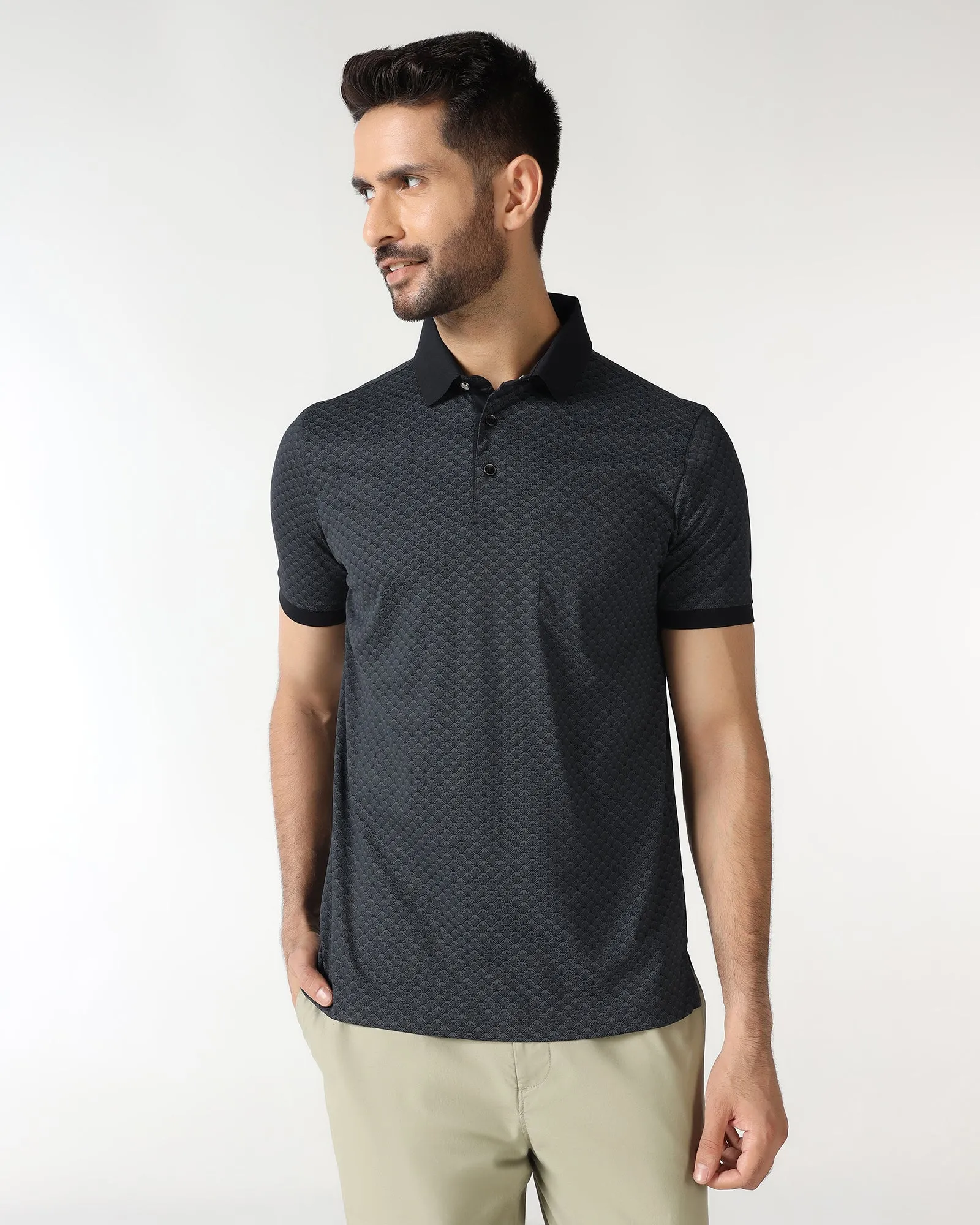 Charcoal Abstract Print Polo - Deco Stylish Look