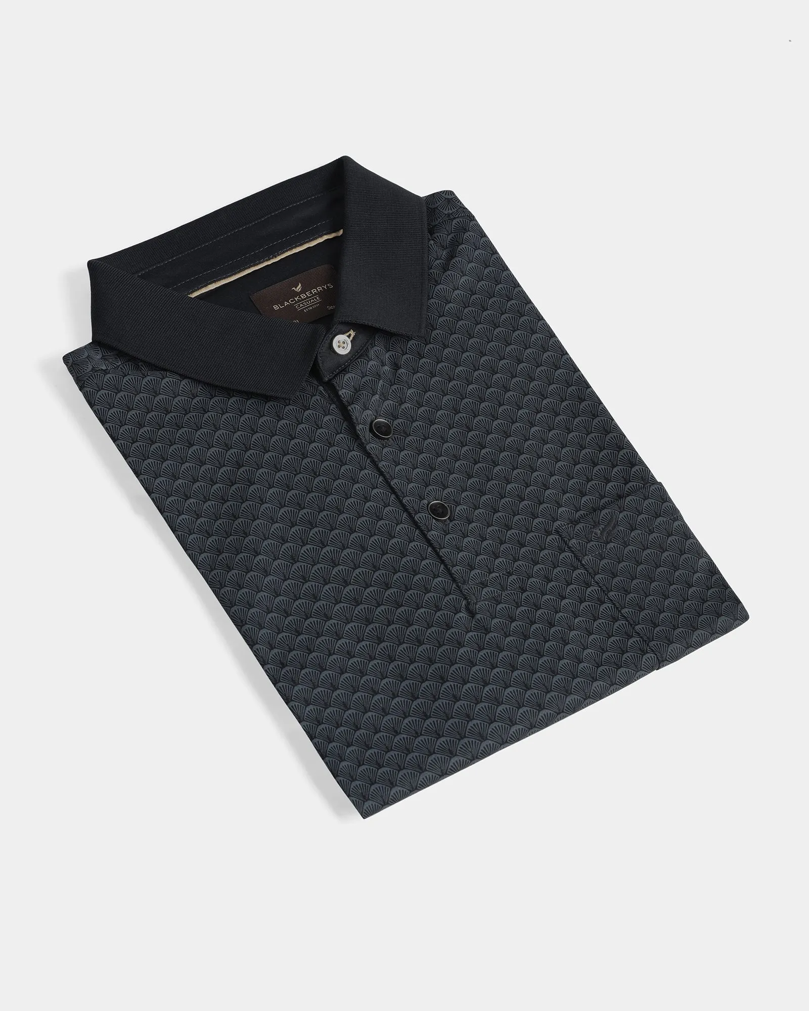 Charcoal Abstract Print Polo - Deco Flexible Wear