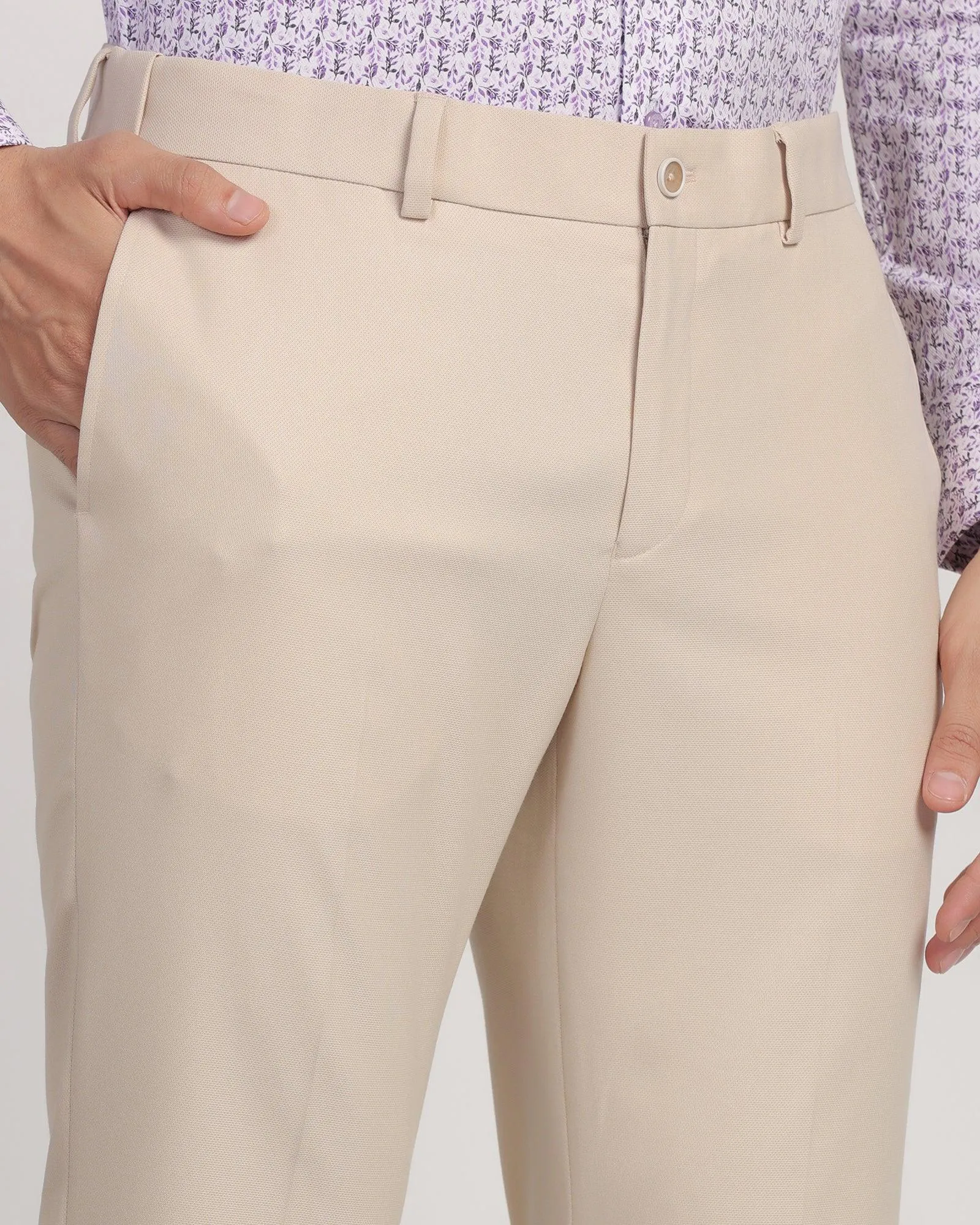 Modern Comfort Urban Comfort Slim Comfort B-95 Formal Beige Textured Trouser - Passion