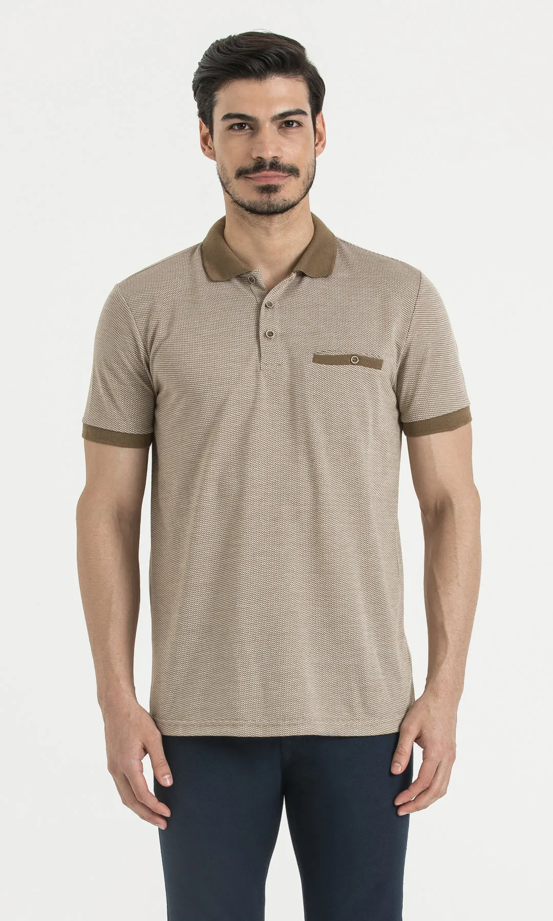 Lightweight Feel Regular Fit Tan - Ecru Polo T-Shirt