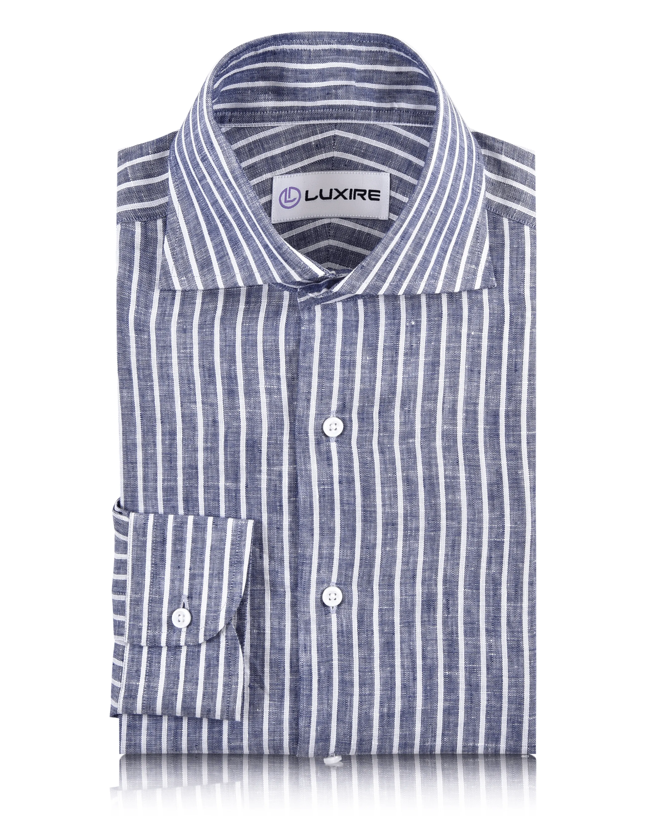 Linen:Blue Chambray with White Stripes Shirt Free Fit FlatlockStitching