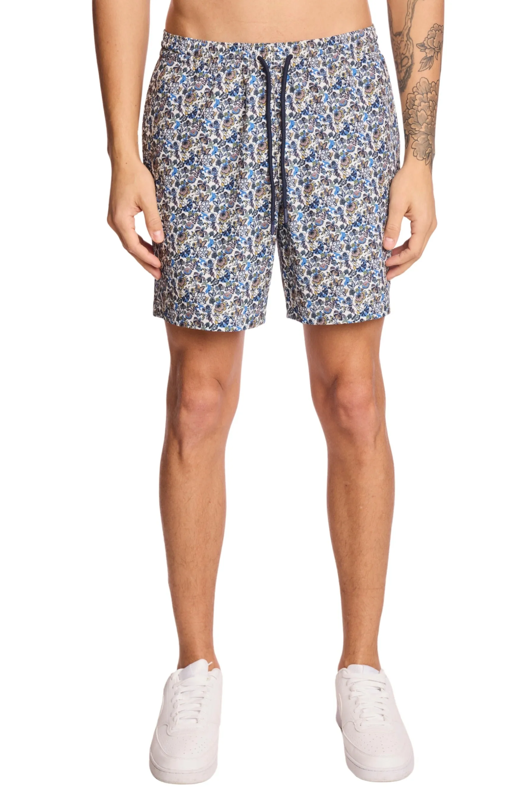 Roll Resistant Waist Gilligan Swim Trunks - Brown Blue Floral