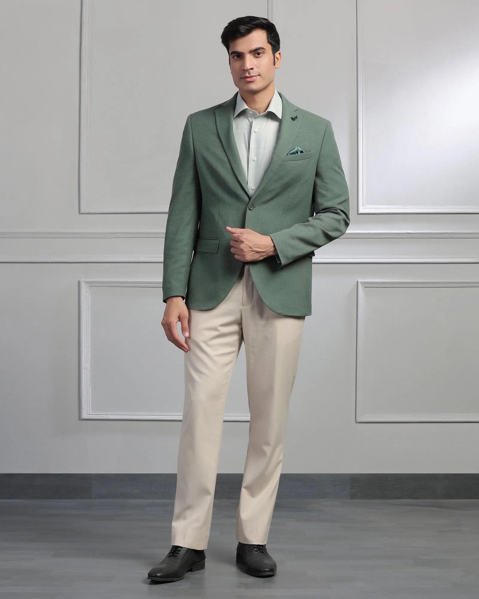 Formal Mint Textured Blazer - Garwin Neutral Tone Reinforced Shoulders