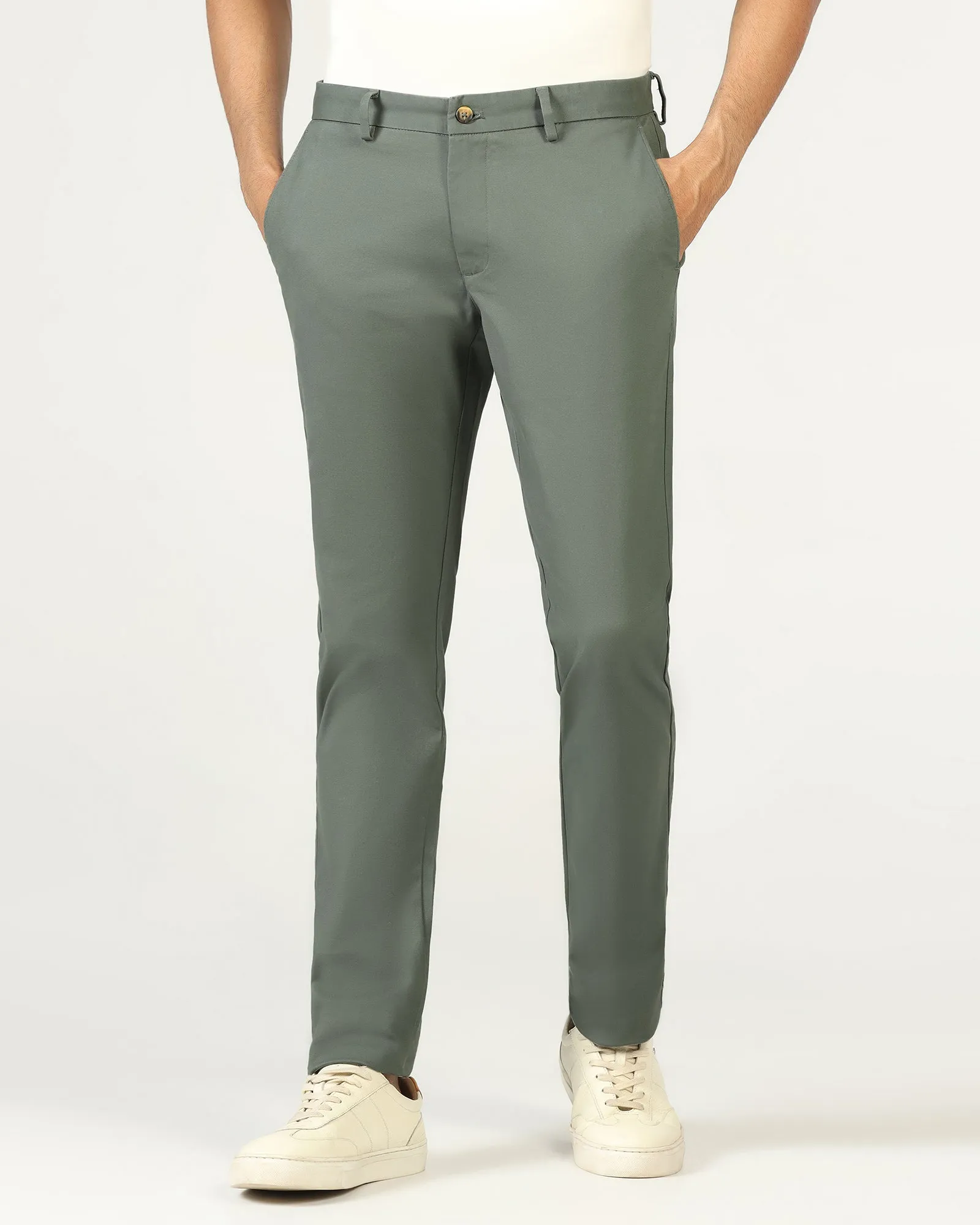 Gripper Waistband Casual Chic Olive Textured Khakis - Karis