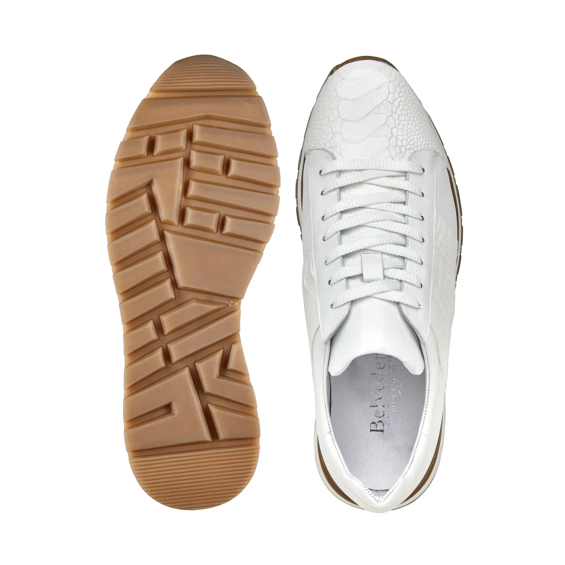 Coastal Mood Belvedere Blake Collection: White Ostrich & Italian Calf Leather Sneaker