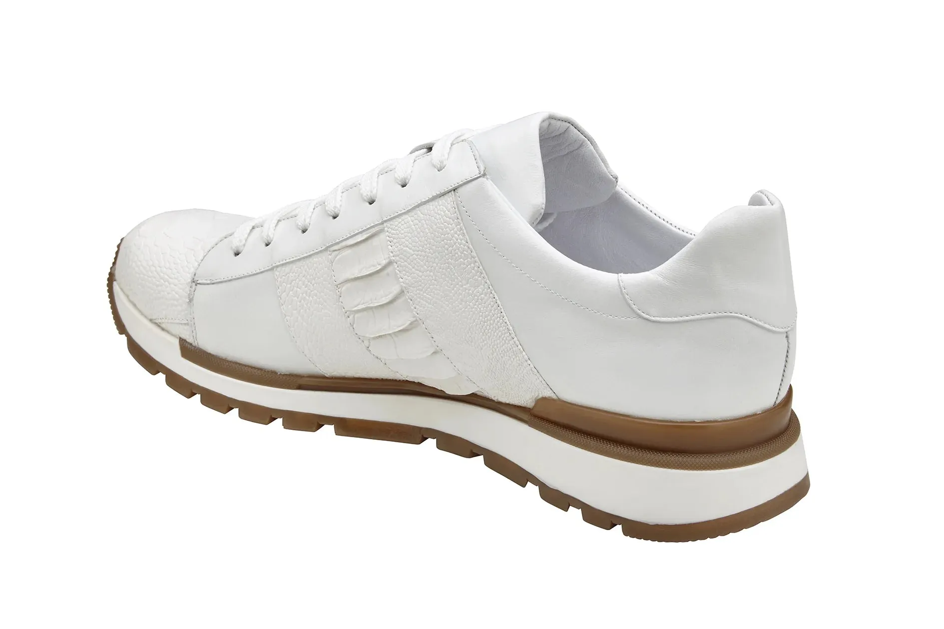 Belvedere Blake Collection: White Ostrich & Italian Calf Leather Sneaker Ergonomic Footbed