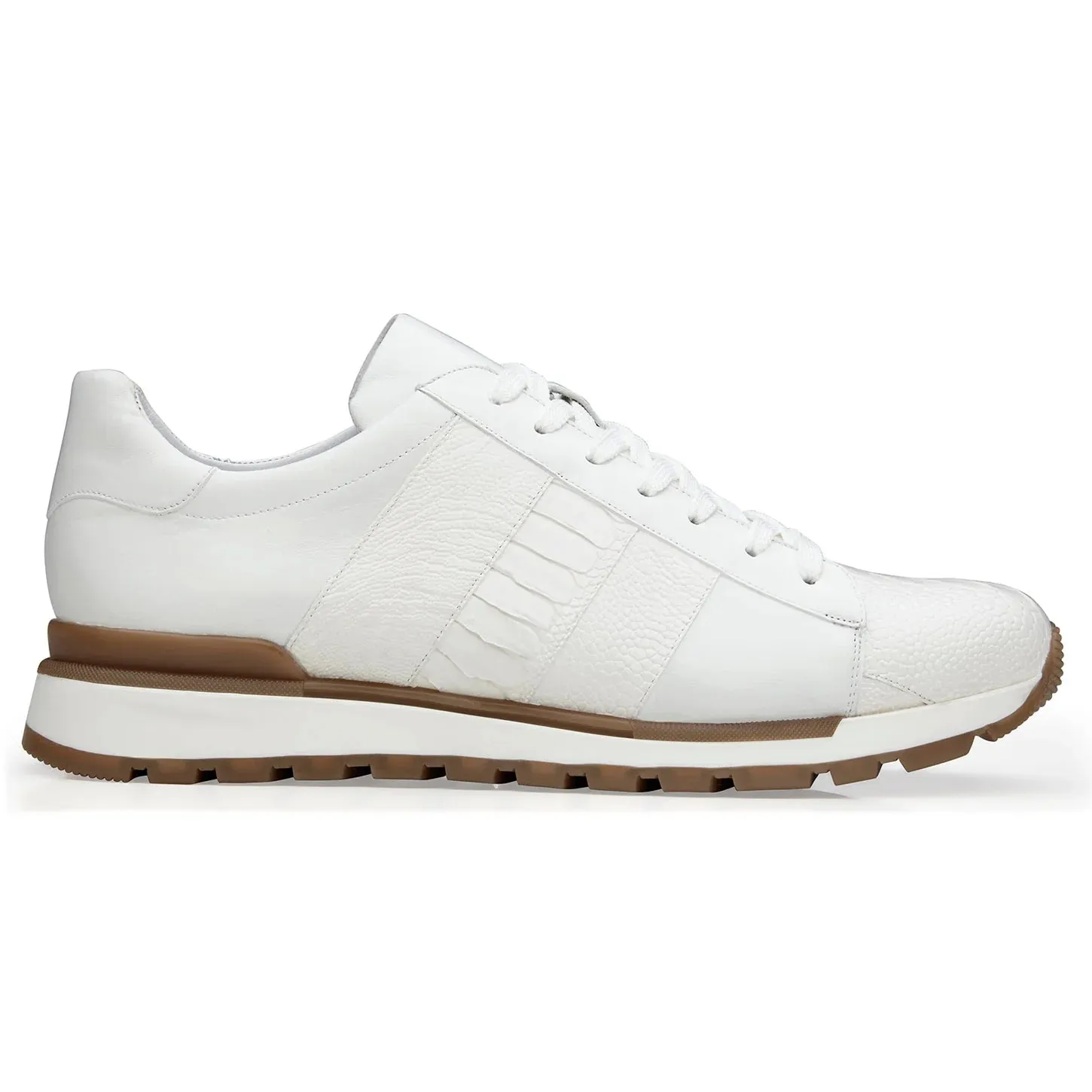 Walk With Ease Stretchable Upper Belvedere Blake Collection: White Ostrich & Italian Calf Leather Sneaker