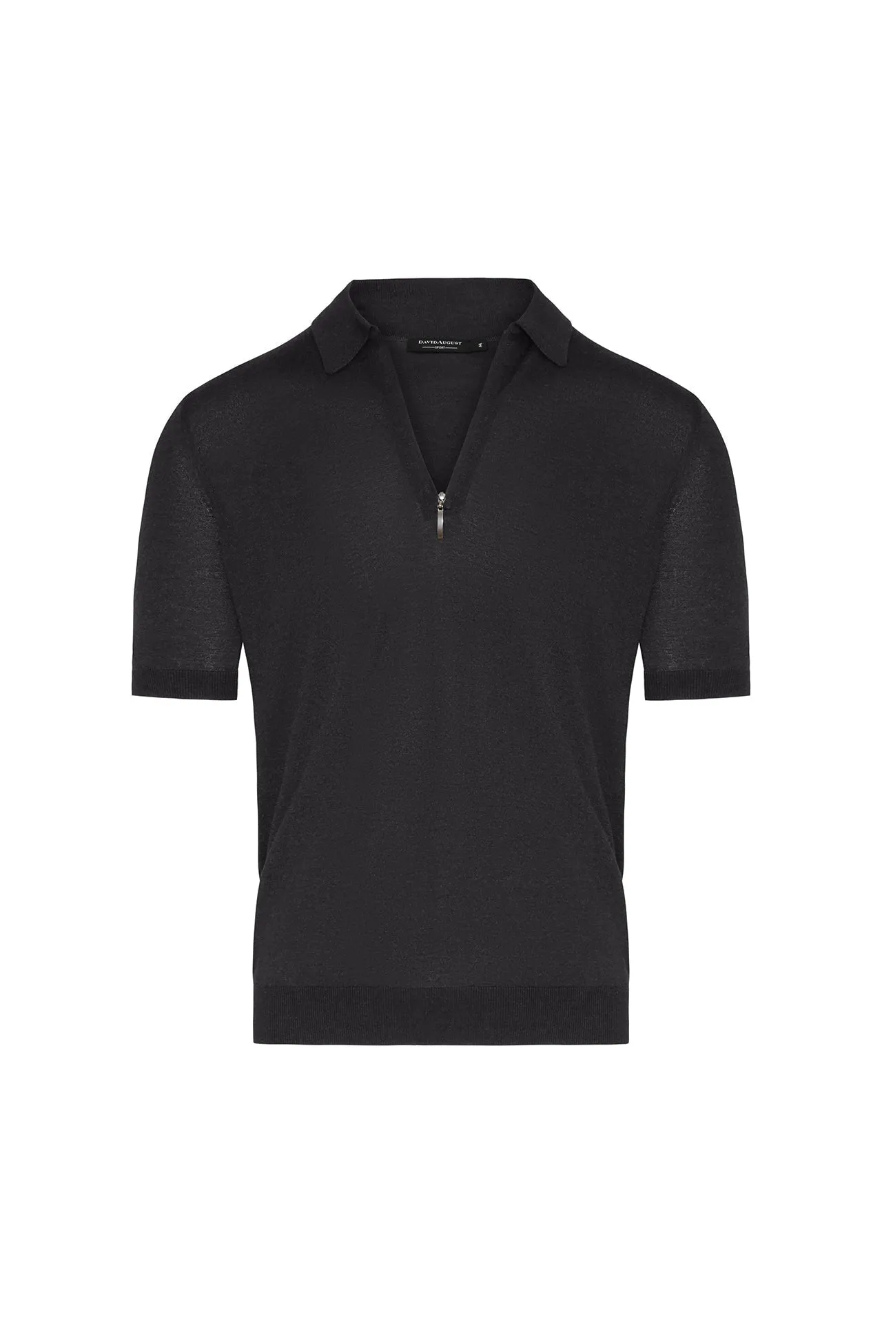 Silk Cotton Blend Knit Zip Polo in Charcoal Suede Mood