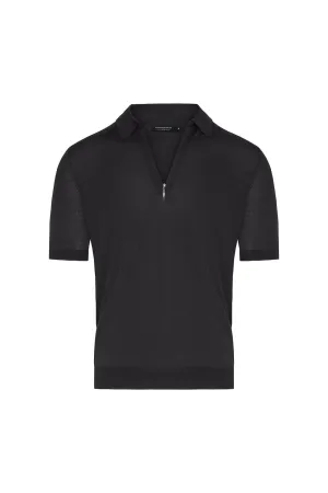 OdorResistant Coating ChafeFree Design Silk Cotton Blend Knit Zip Polo in Charcoal