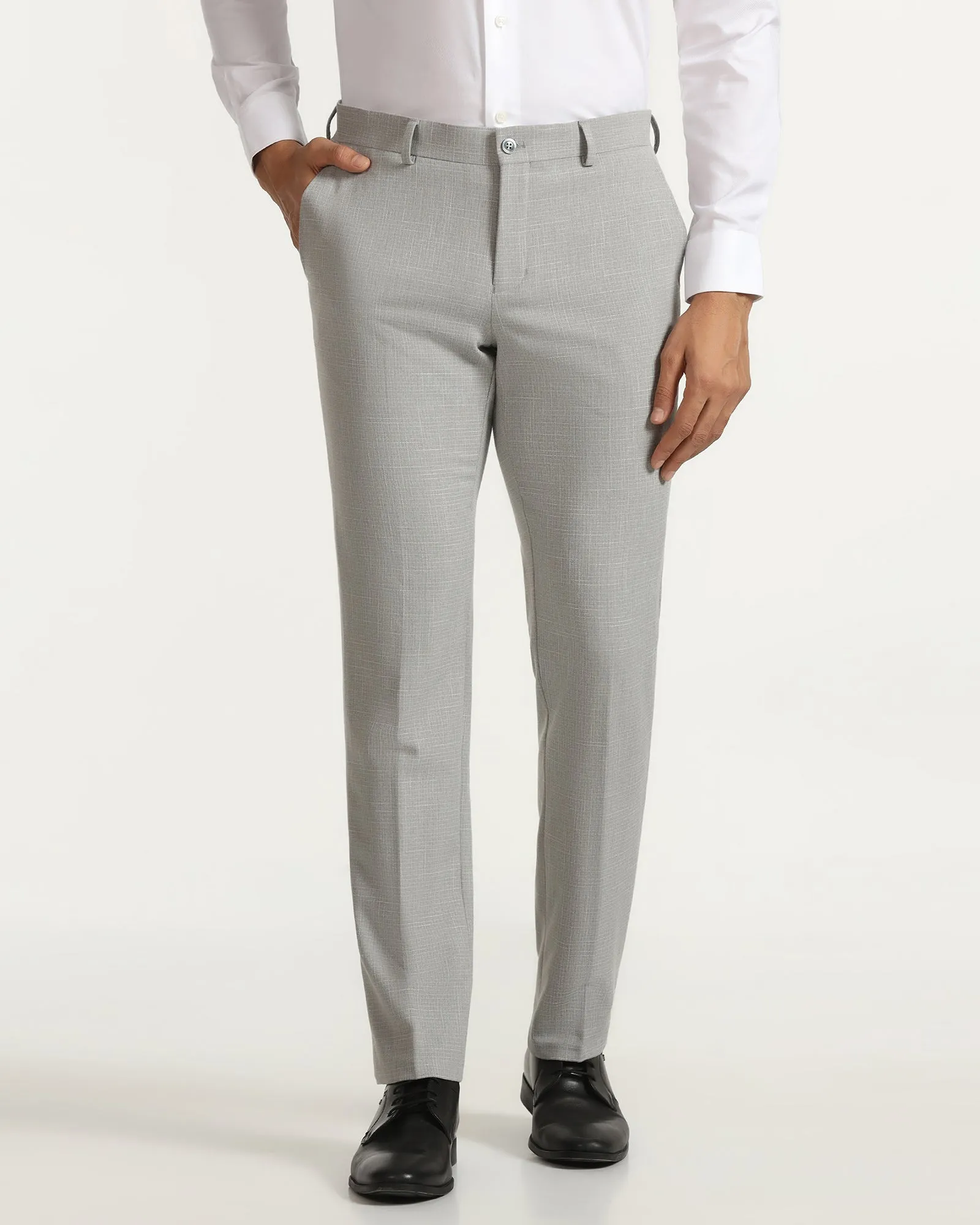 Smart Fit Slim Fit B-91 Formal Light Grey Textured Trouser - Tumi