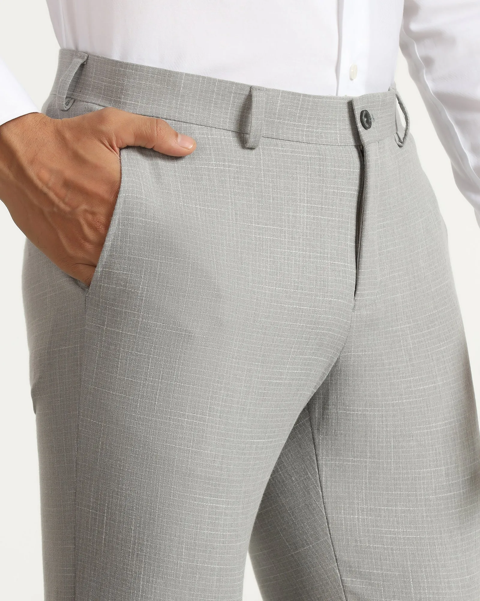Stretch Material Slim Fit B-91 Formal Light Grey Textured Trouser - Tumi