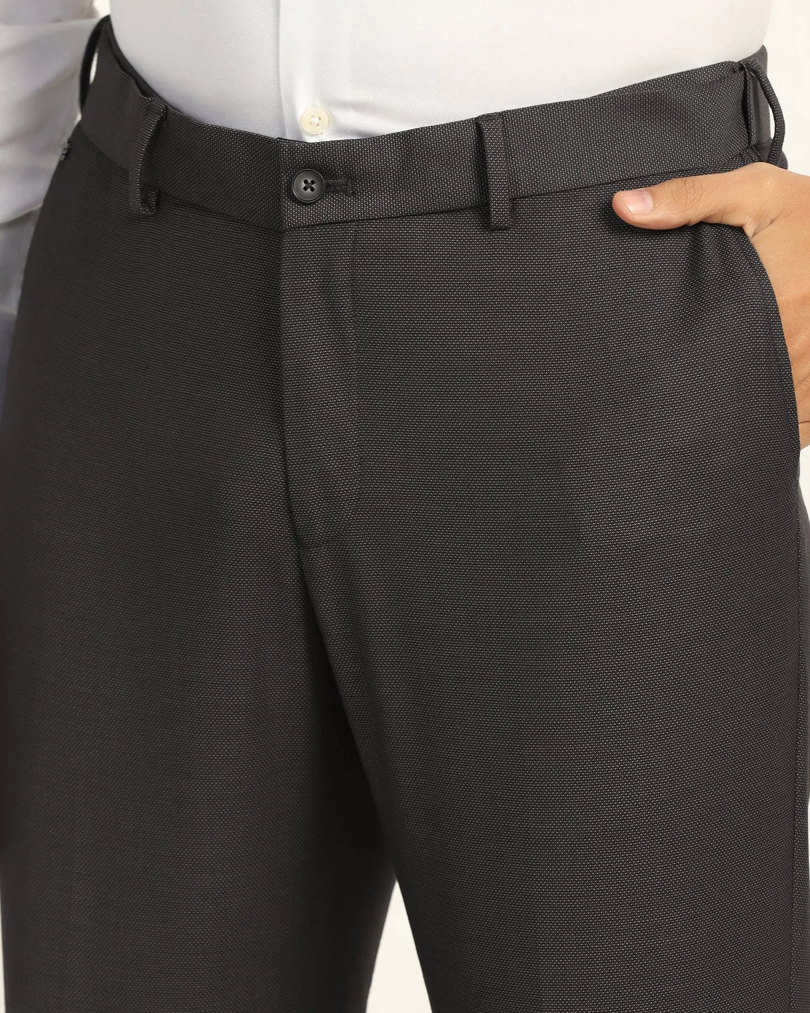 Multi Panel Construction Straight B-90 Formal Charcoal Textured Trouser - Otto