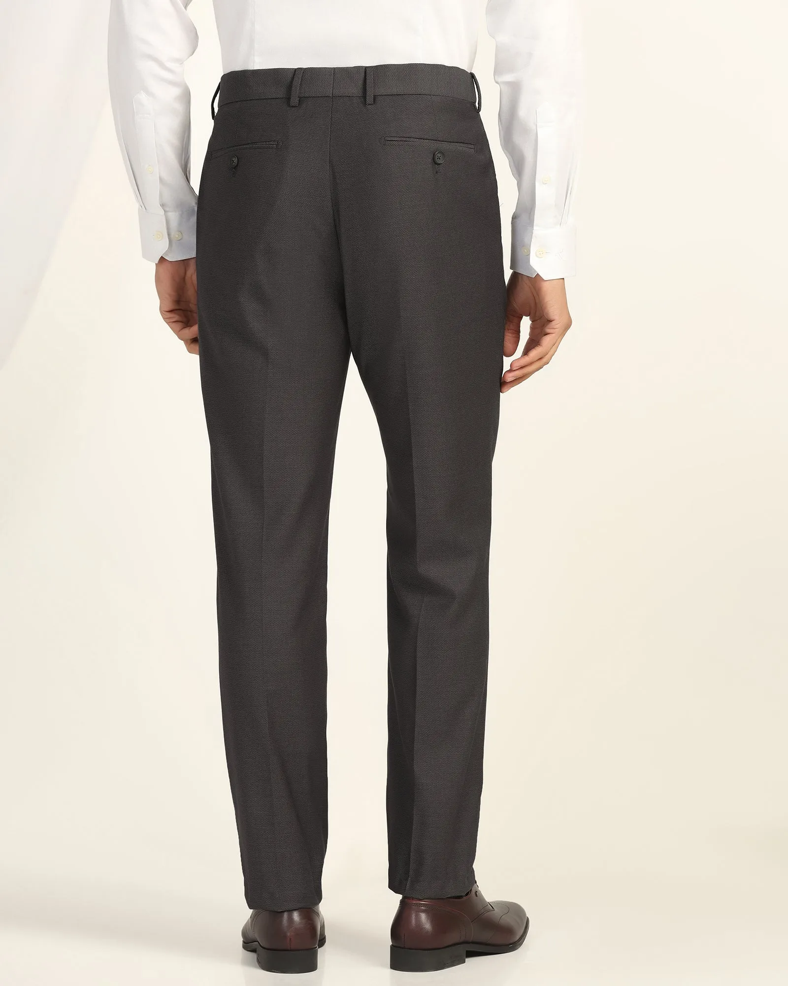SmoothZipClosure High Rise Design Straight B-90 Formal Charcoal Textured Trouser - Otto