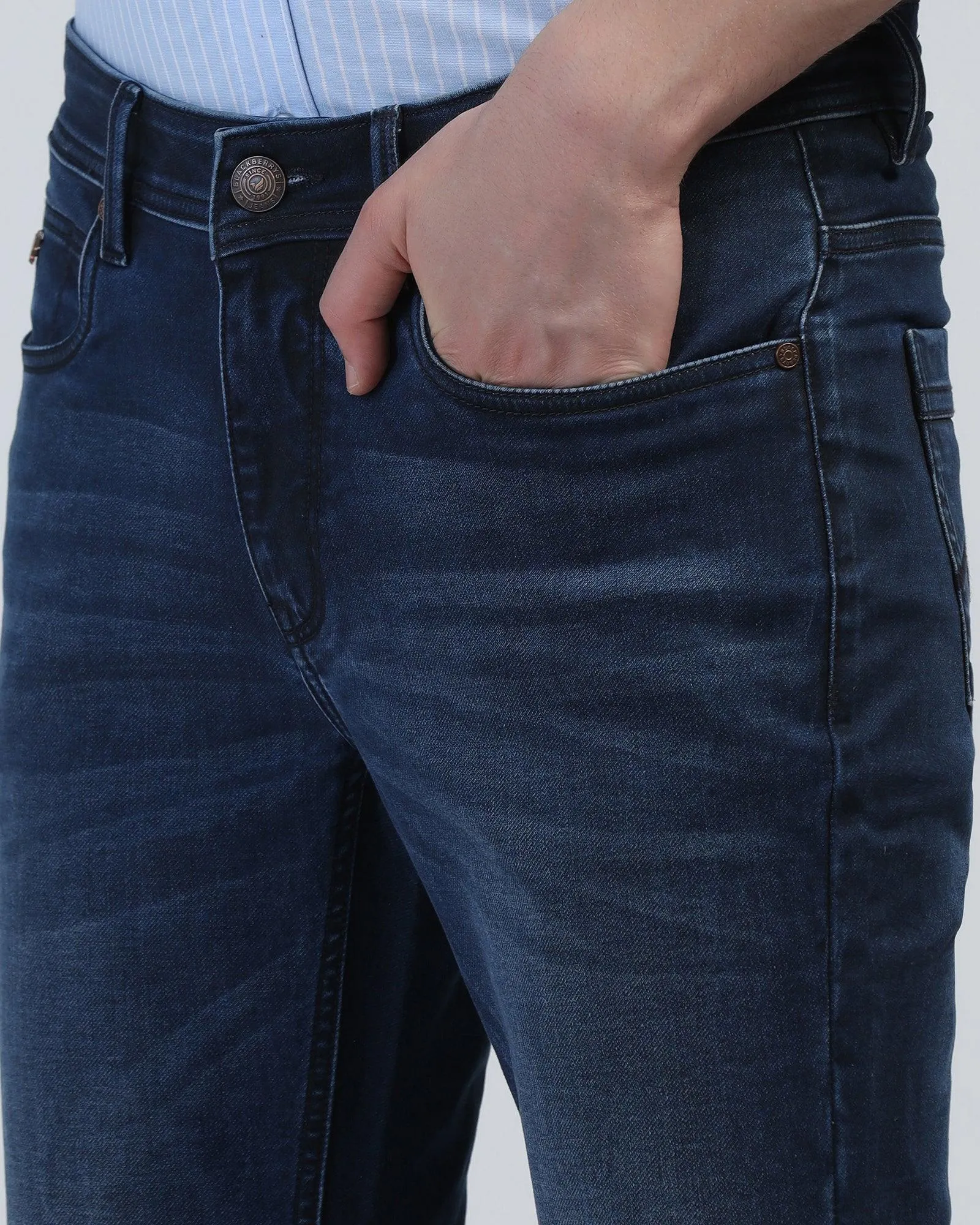 Classic Wear Morning Stroll Ultrasoft Straight Comfort Duke Fit Indigo Blue Jeans - Poppy