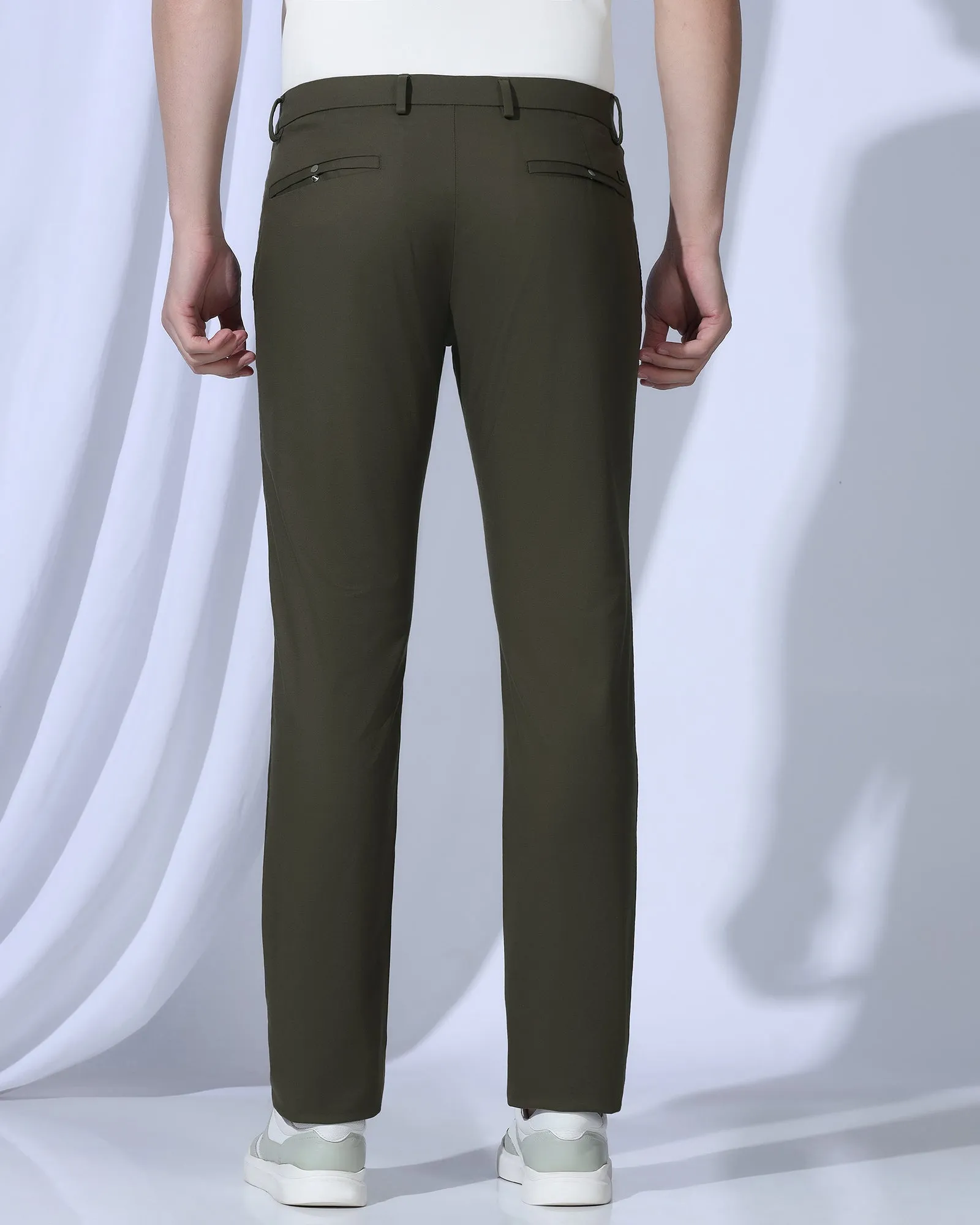 Multi Panel Construction TechPro Slim Comfort B-95 Casual Dark Olive Solid Khakis - Androit