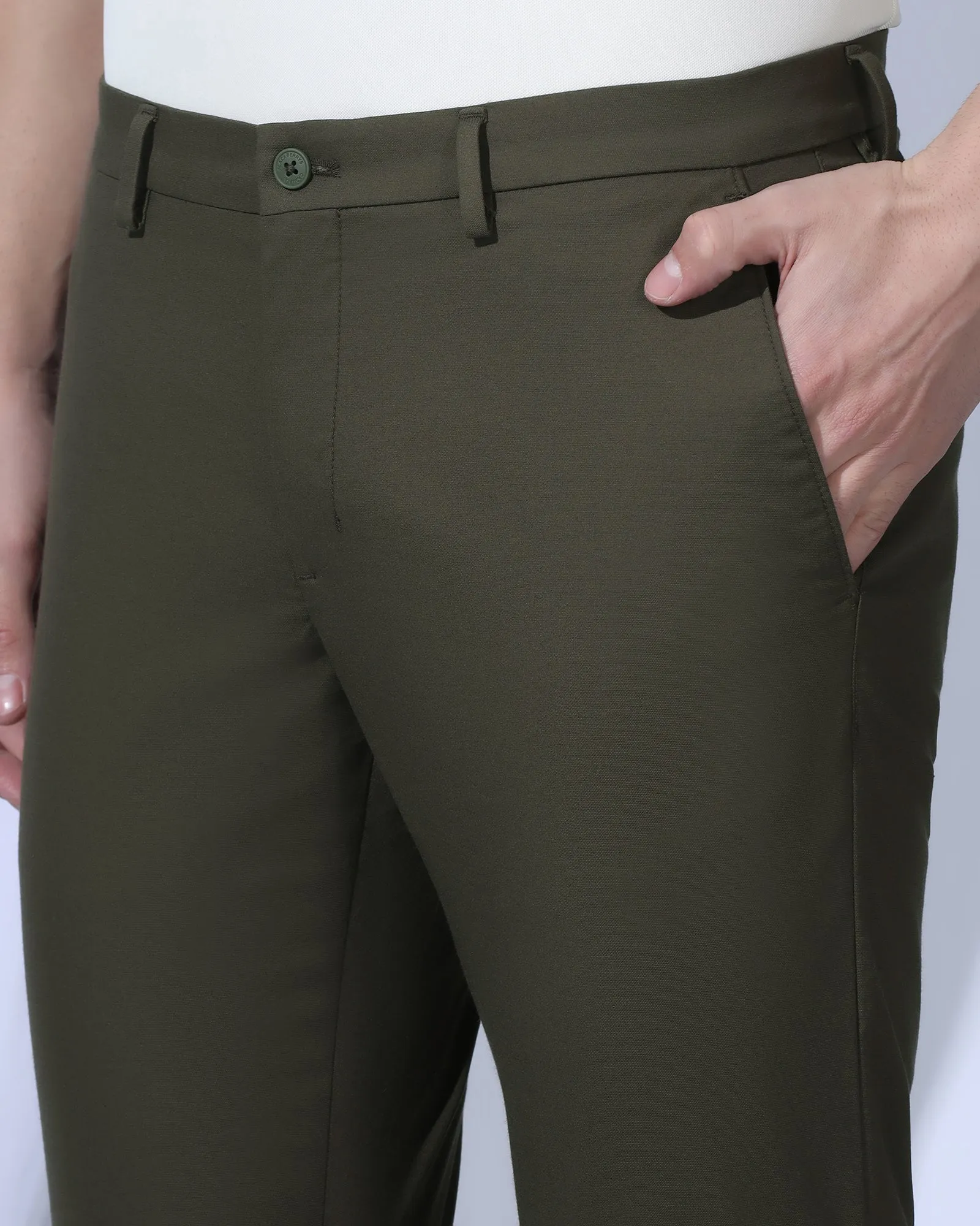 Comfy Stretch TechPro Slim Comfort B-95 Casual Dark Olive Solid Khakis - Androit