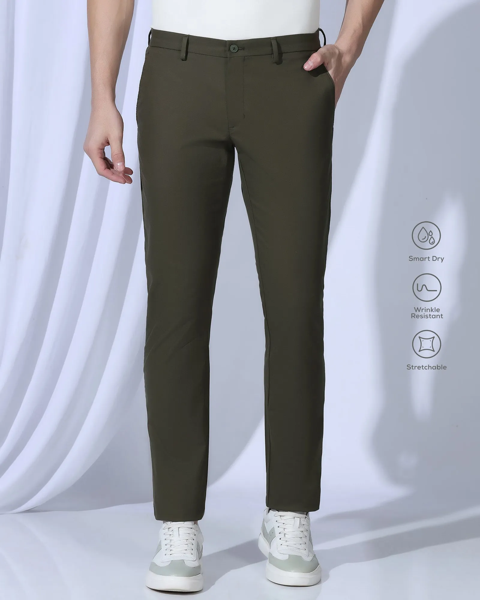 Perfect Layer Work Flex TechPro Slim Comfort B-95 Casual Dark Olive Solid Khakis - Androit