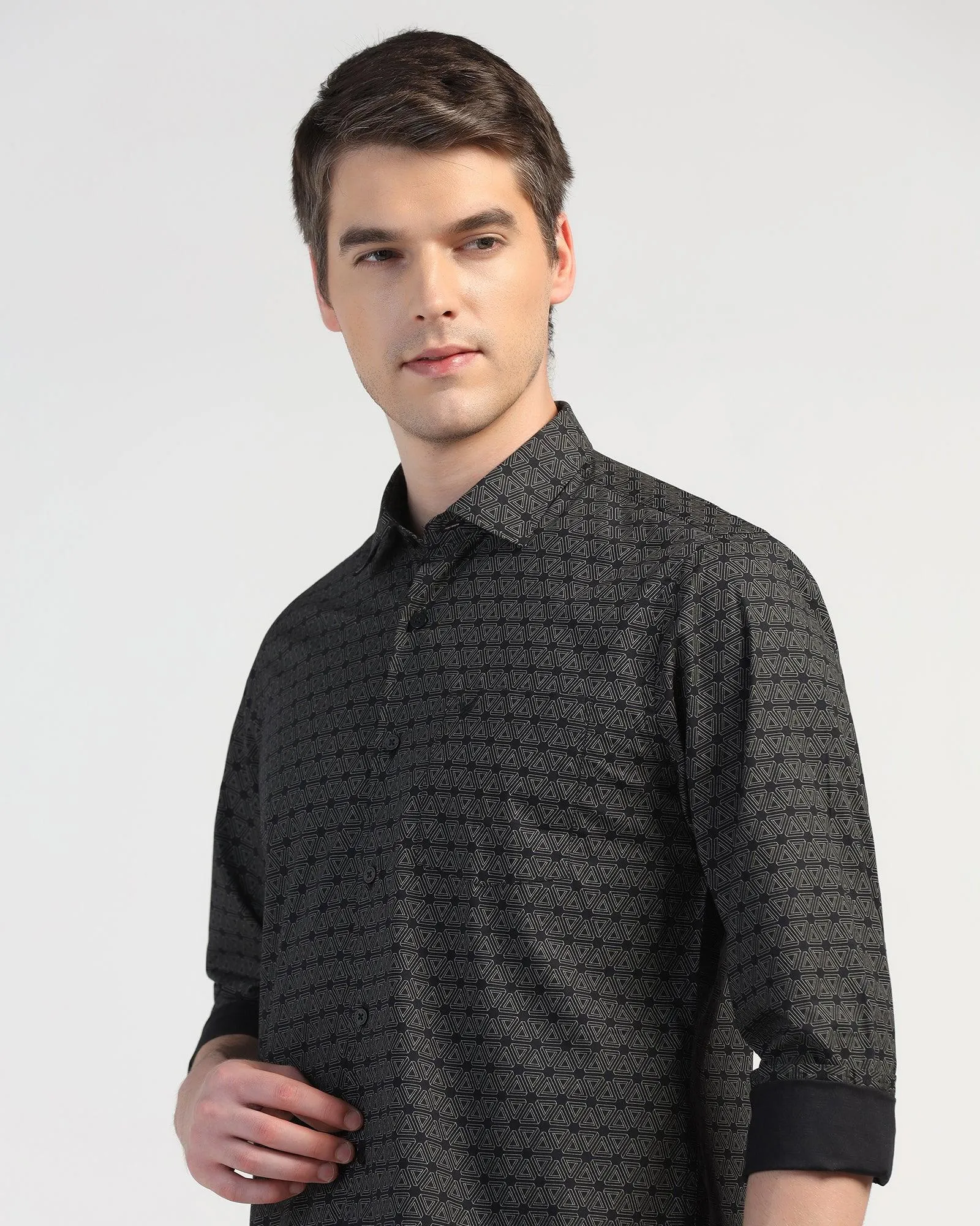 Graduation Attire Multi Pocket Design Casual Black Printed Shirt - Beth