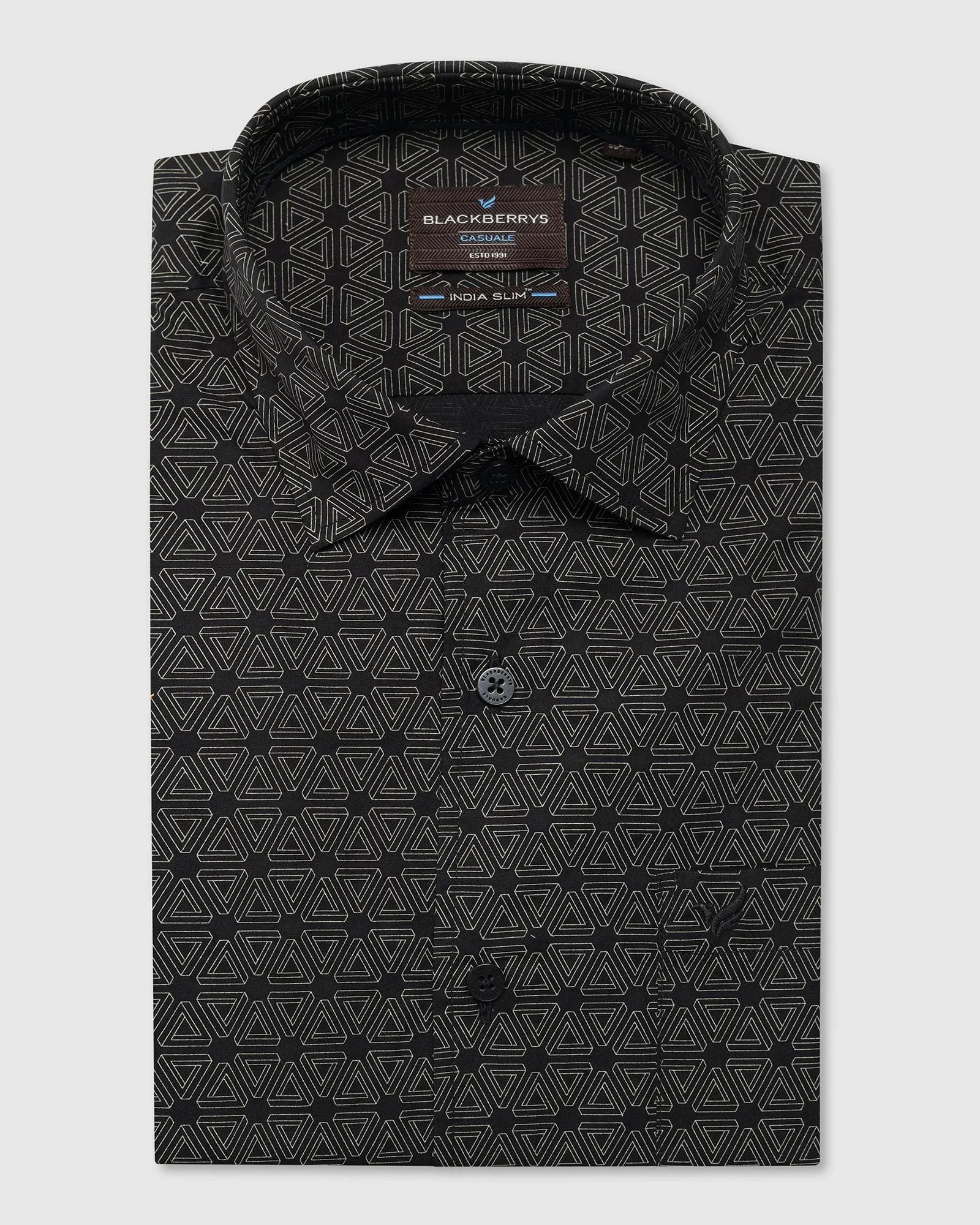 Casual Black Printed Shirt - Beth Ethical production Chambray Fabric