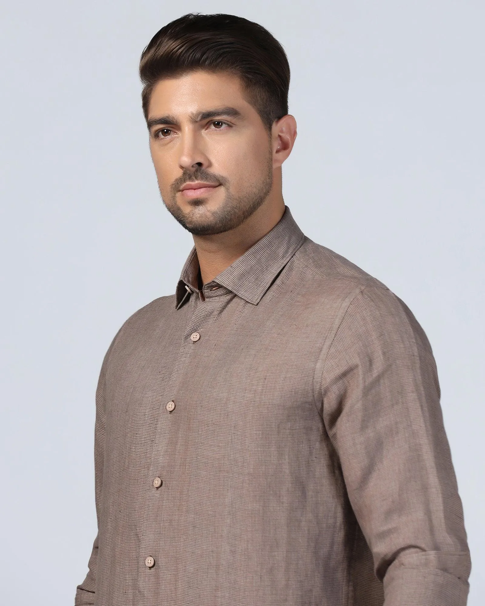 Linen Casual Brown Check Shirt - Connor Animal Print