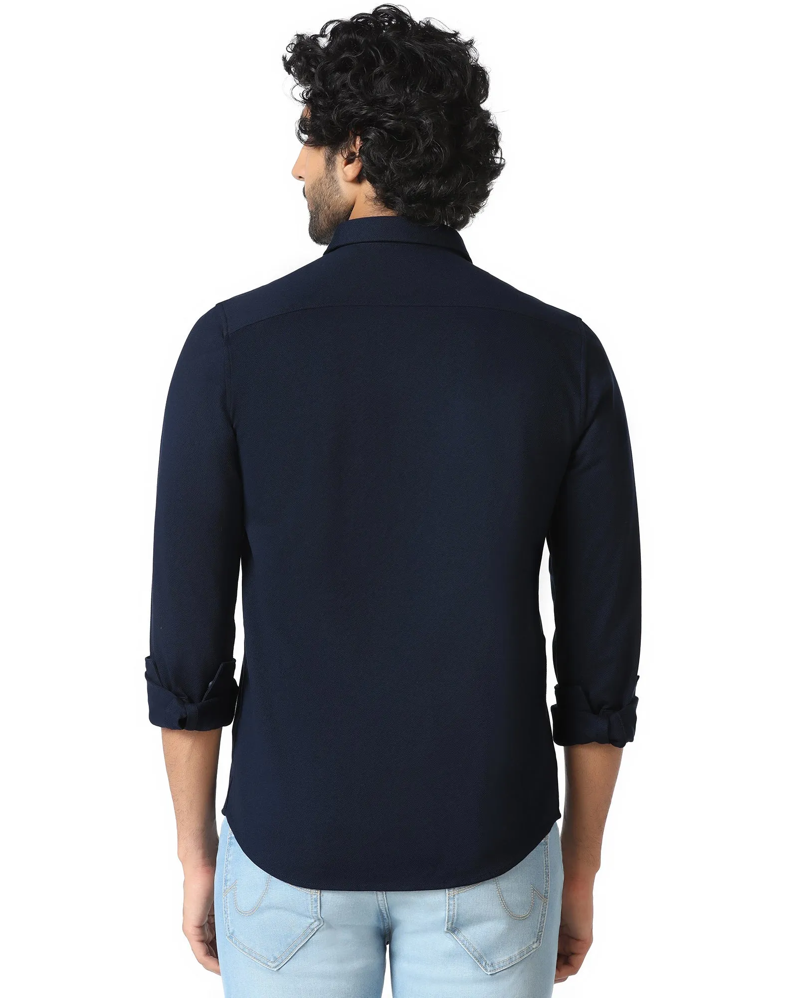 BBQ Party Eye-Catching Pattern Navy Solid Shirt - Diaz