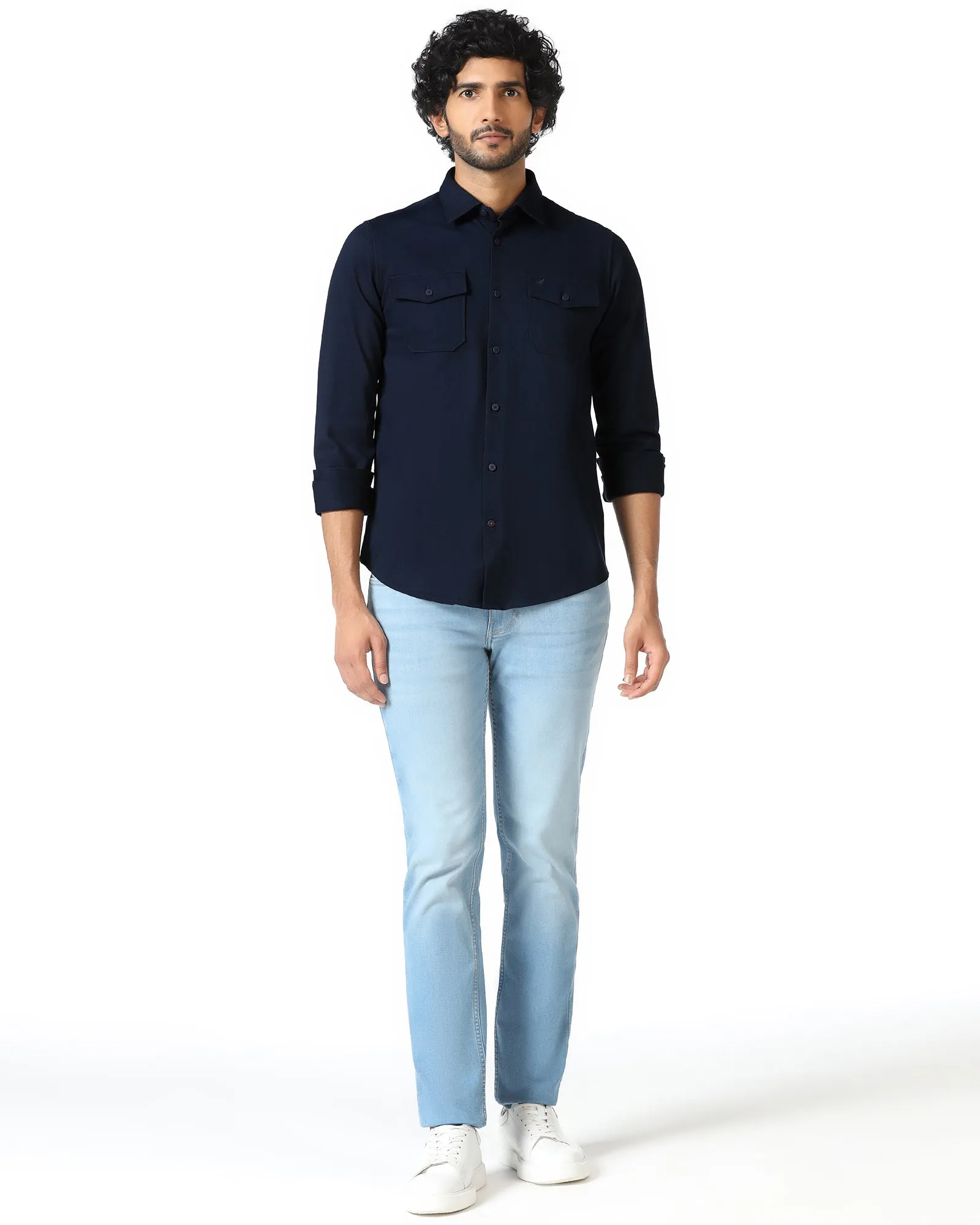 Navy Solid Shirt - Diaz Temperature Regulating Metallic Finish