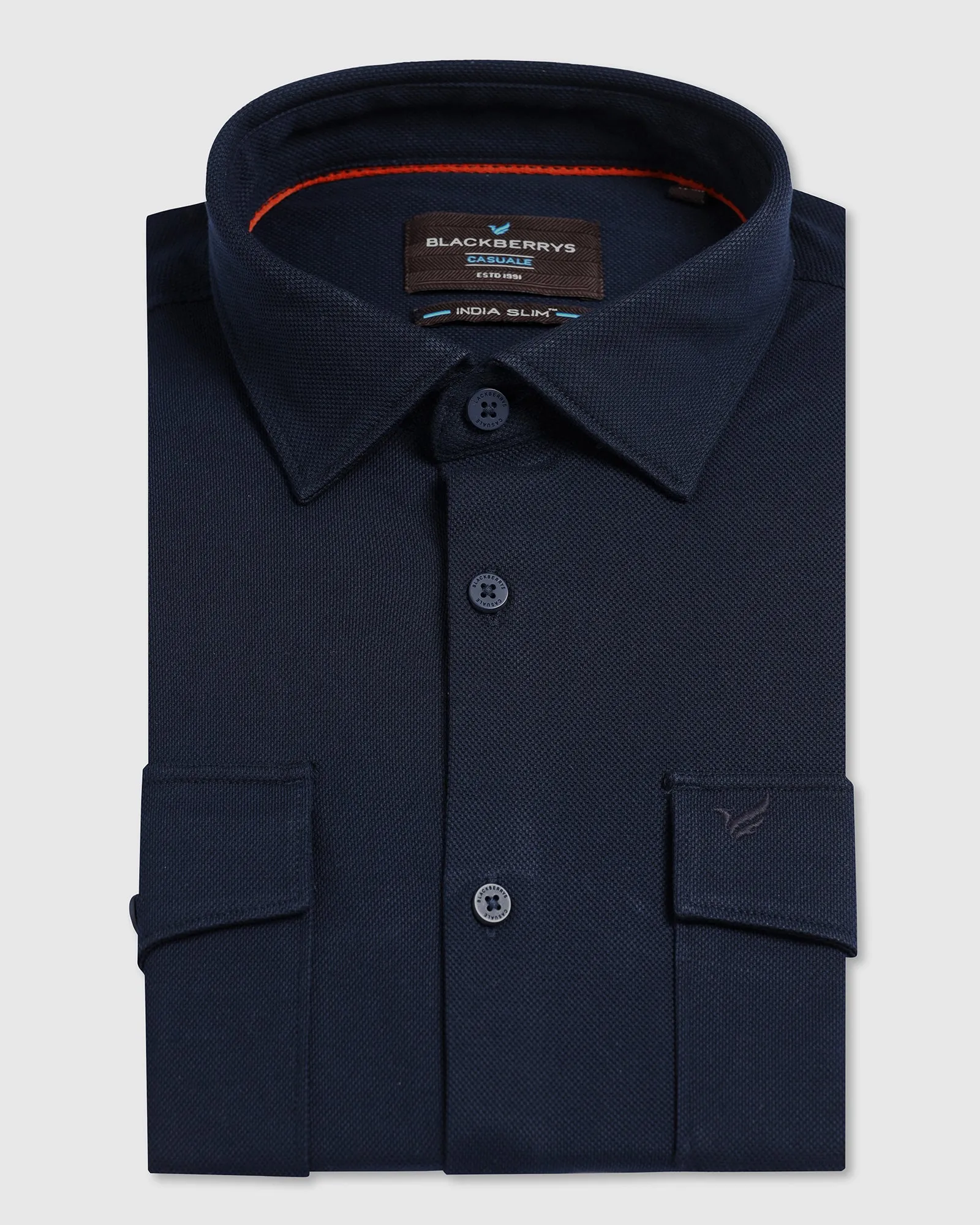 Streamlined Design Patterned Design Navy Solid Shirt - Diaz