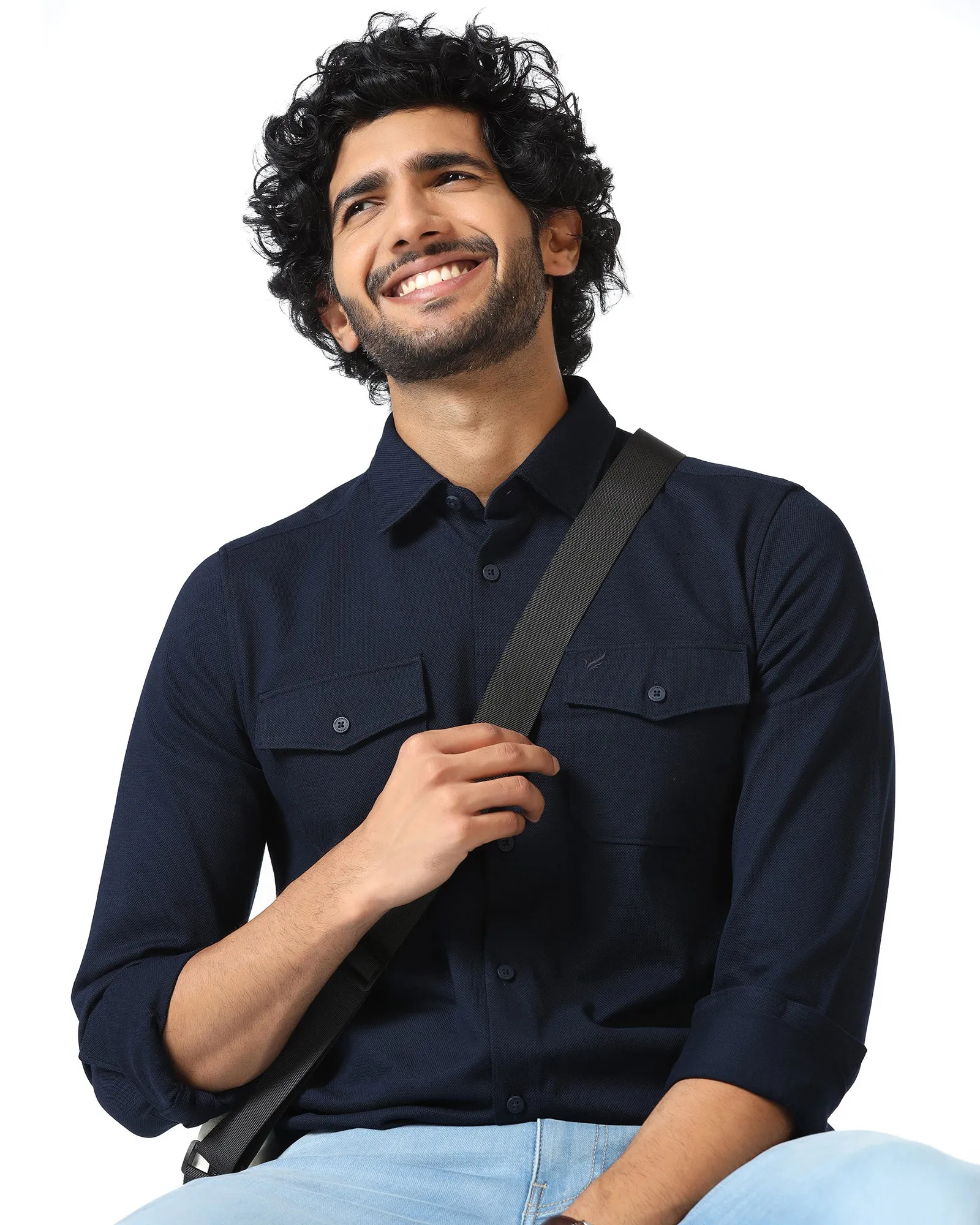 Customizable Design Fashion staples Navy Solid Shirt - Diaz