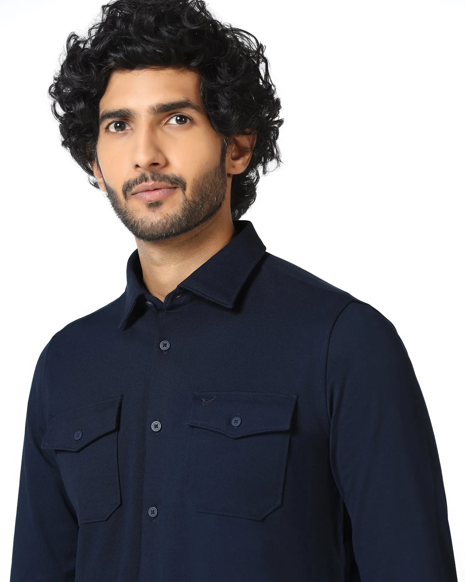 Lightweight Weave Navy Solid Shirt - Diaz