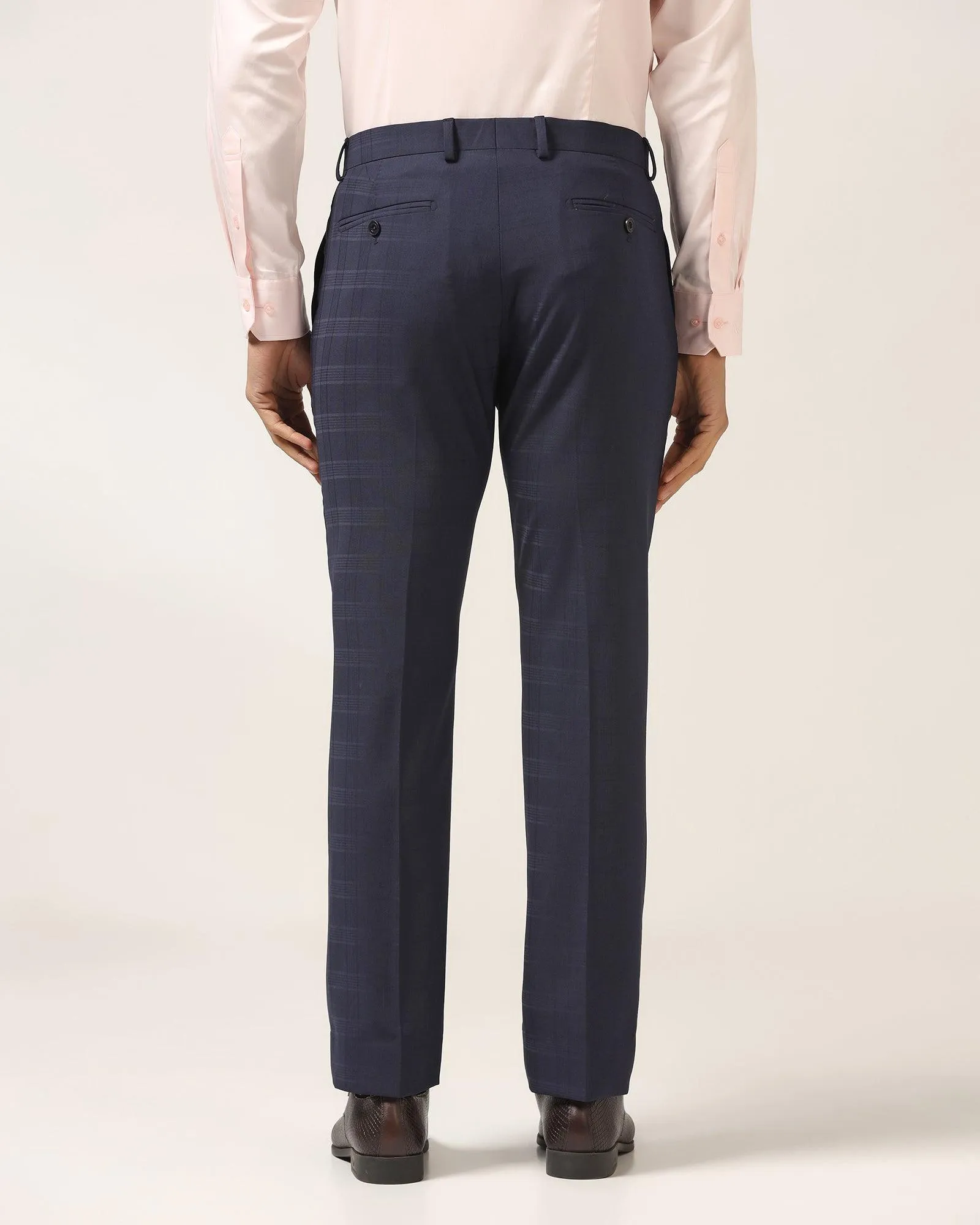Luxe Slim Comfort B-95 Formal Navy Check Trouser - Porcupine SoftTouchFinish