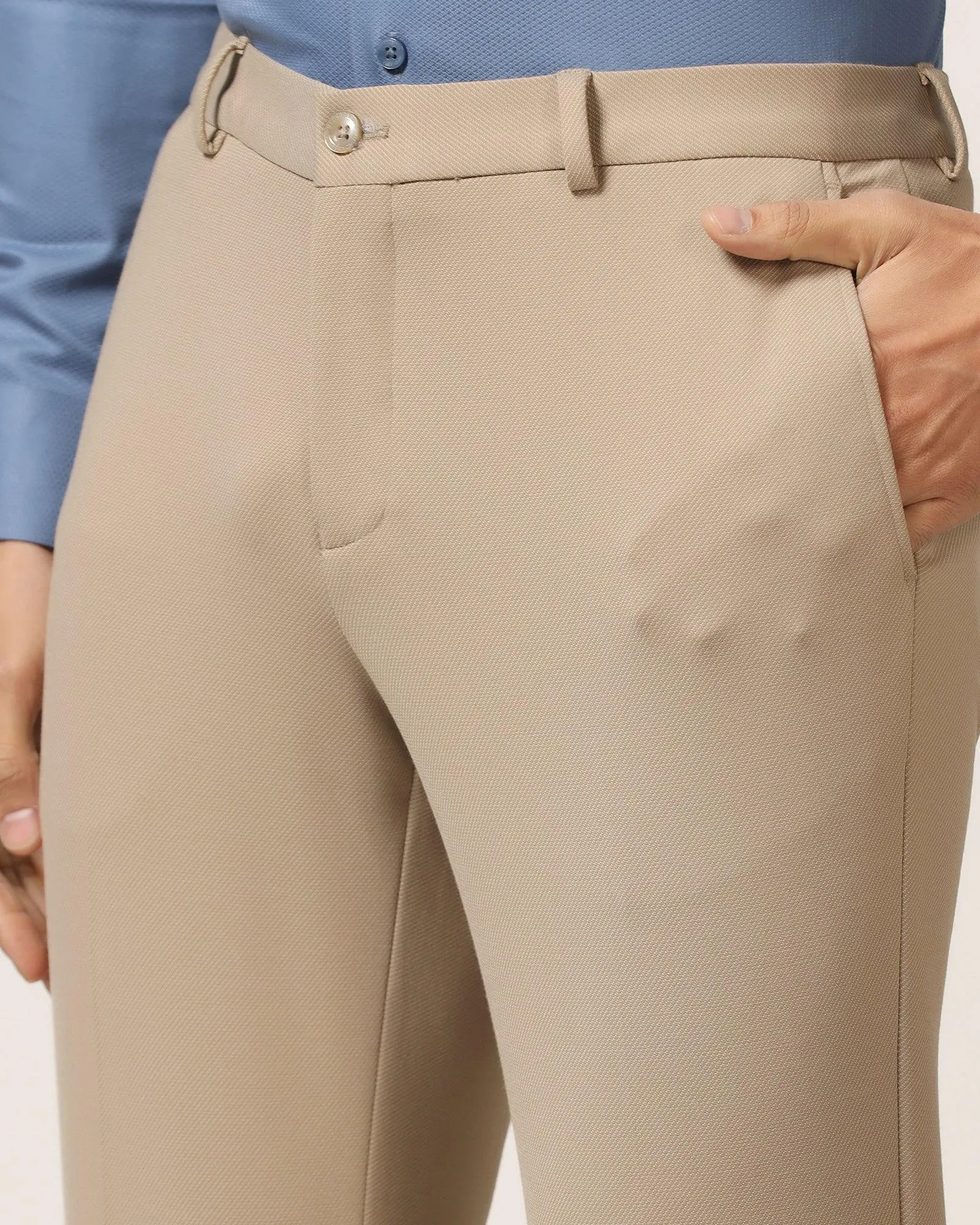 Slim Fit B-91 Formal Beige Textured Trouser - Ace ReinforcedBeltLoops