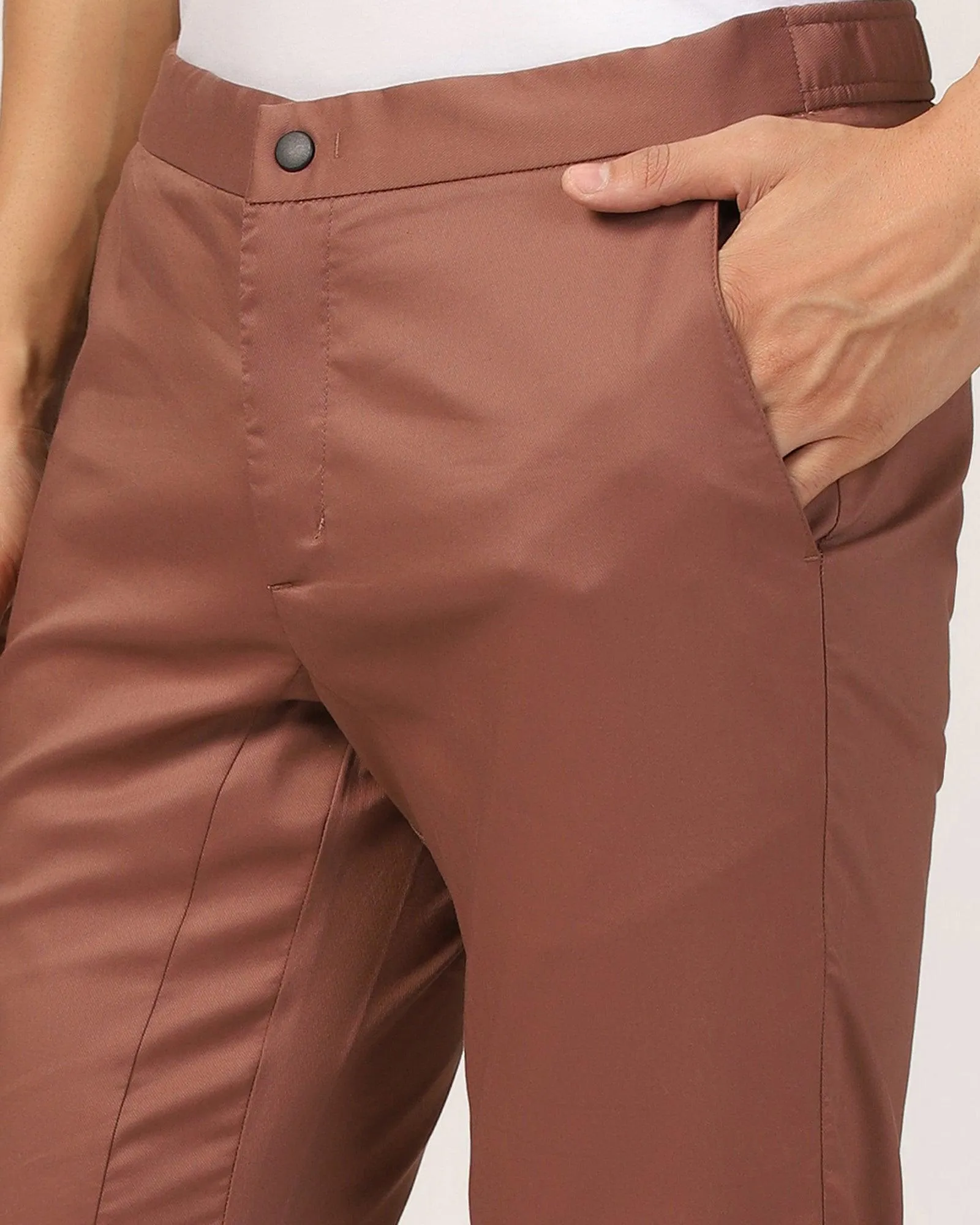 Super Slim Phoenix Casual Rust Solid Khakis - Jog Fashion Staple Soft Waistband