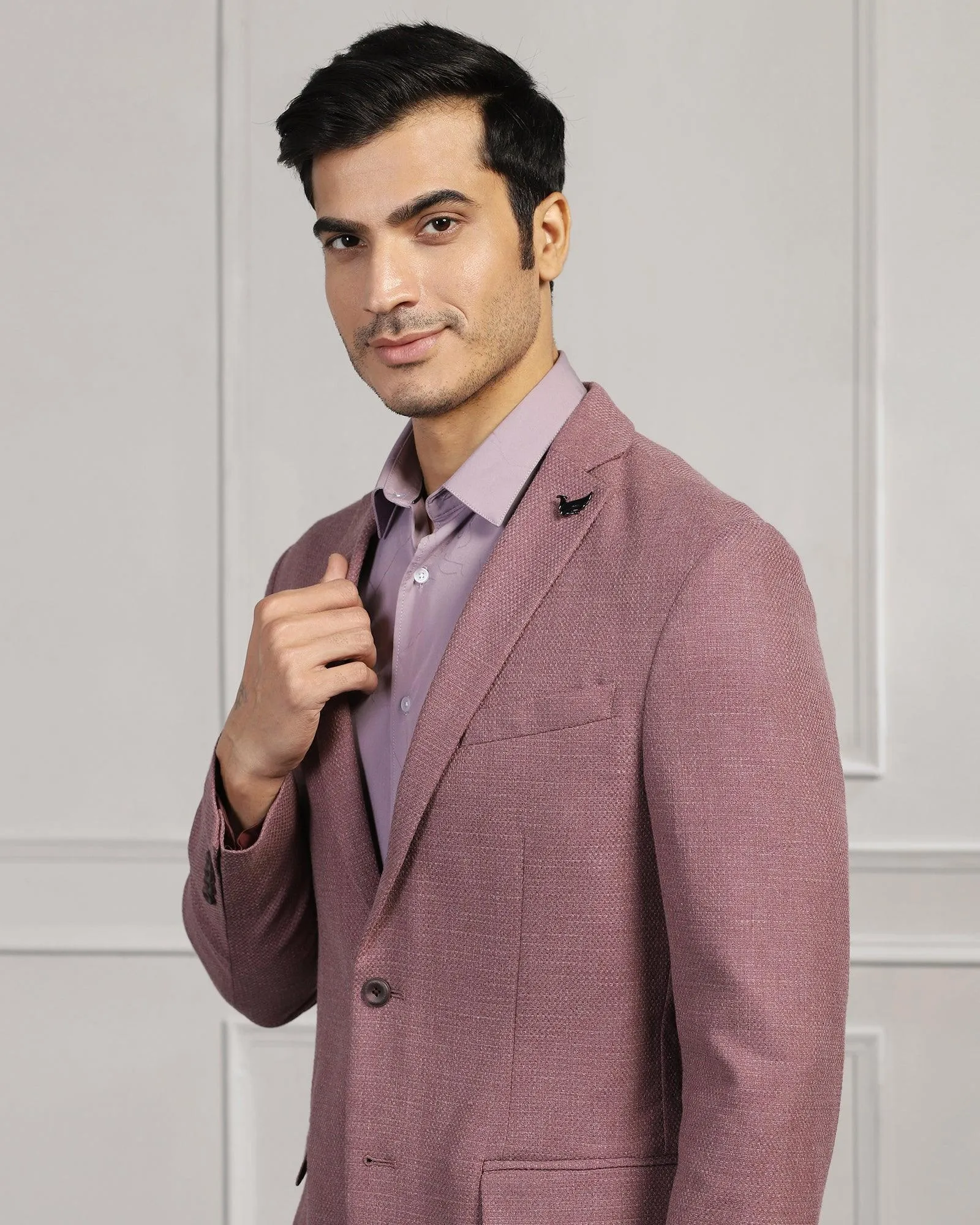 Casual Dusty Pink Textured Blazer - Astin Odor control