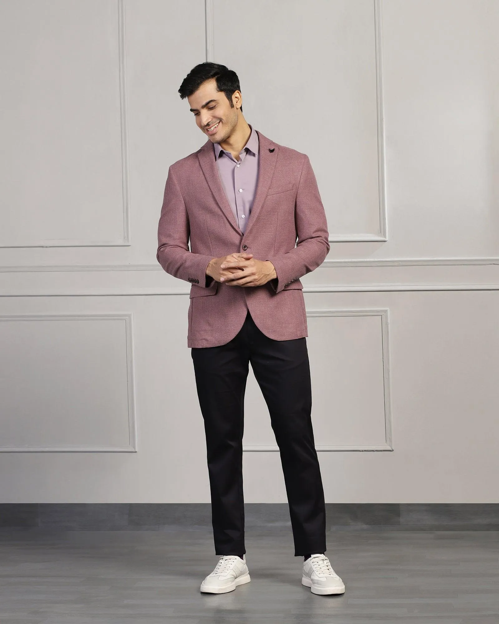Casual Dusty Pink Textured Blazer - Astin Sealed Seam Construction