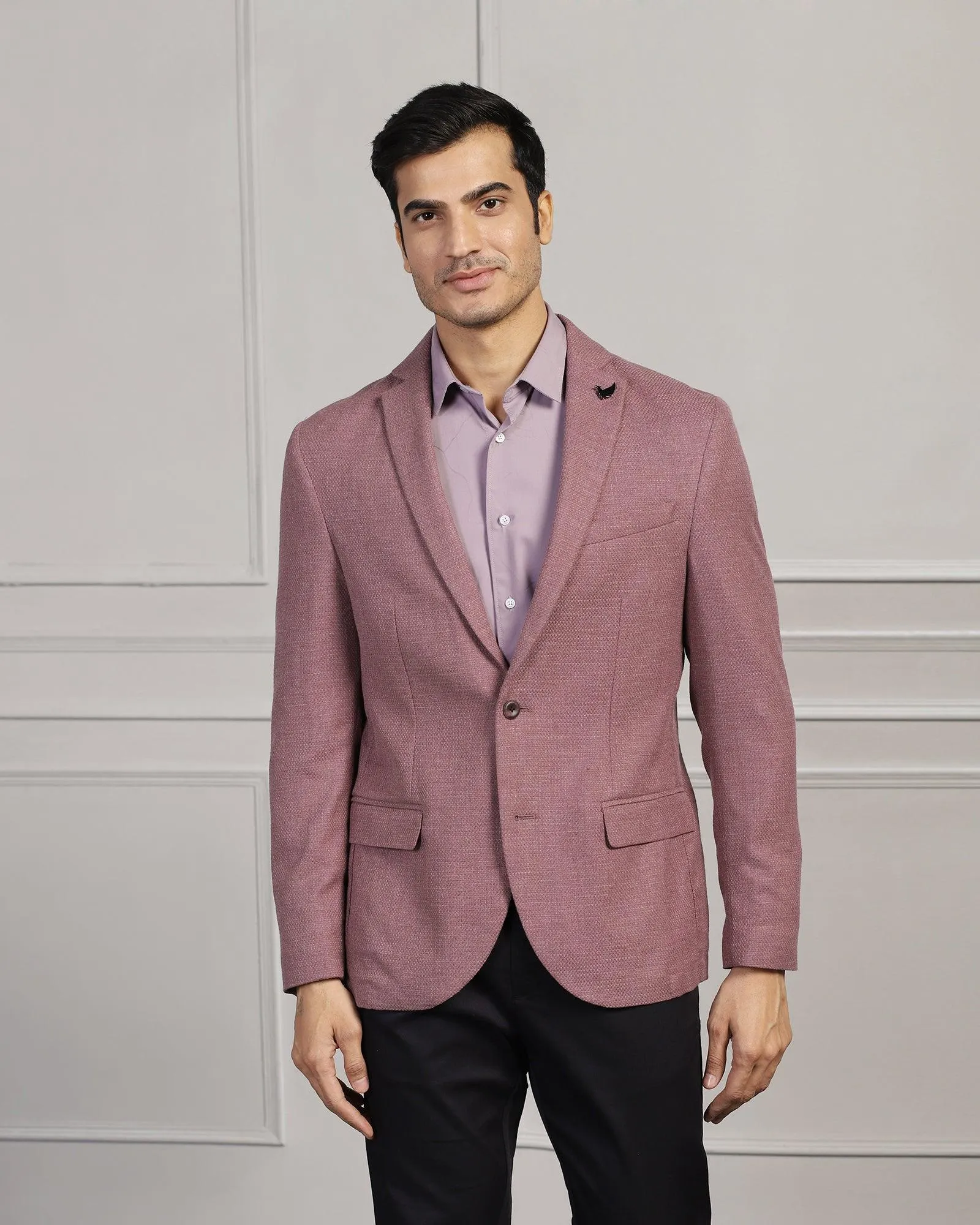 Casual Dusty Pink Textured Blazer - Astin Button Fastenings Smart Weather Style