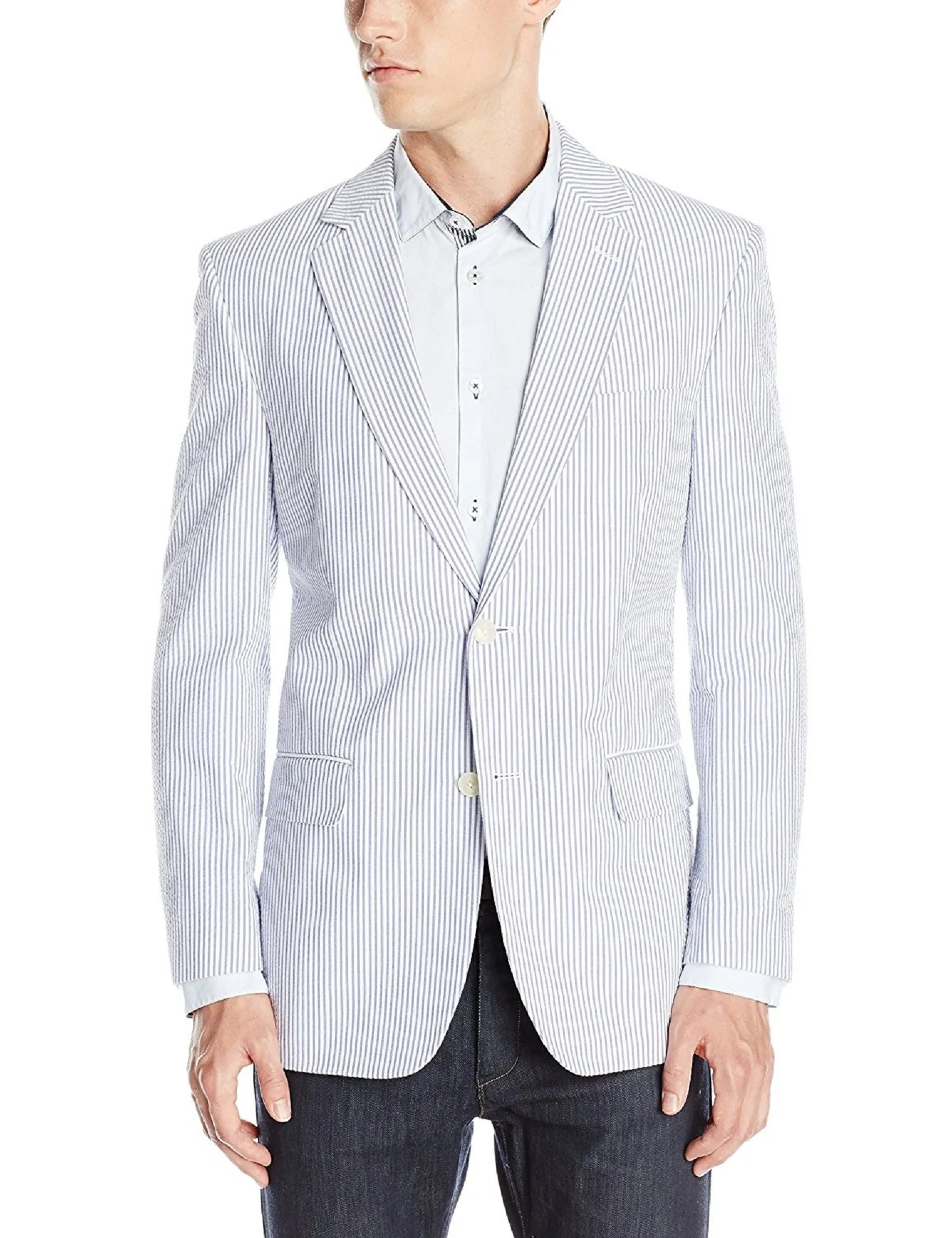 Heat Trapping Layer Palm Beach 'Original' Navy/White Seersucker Sport Coat Big and Tall