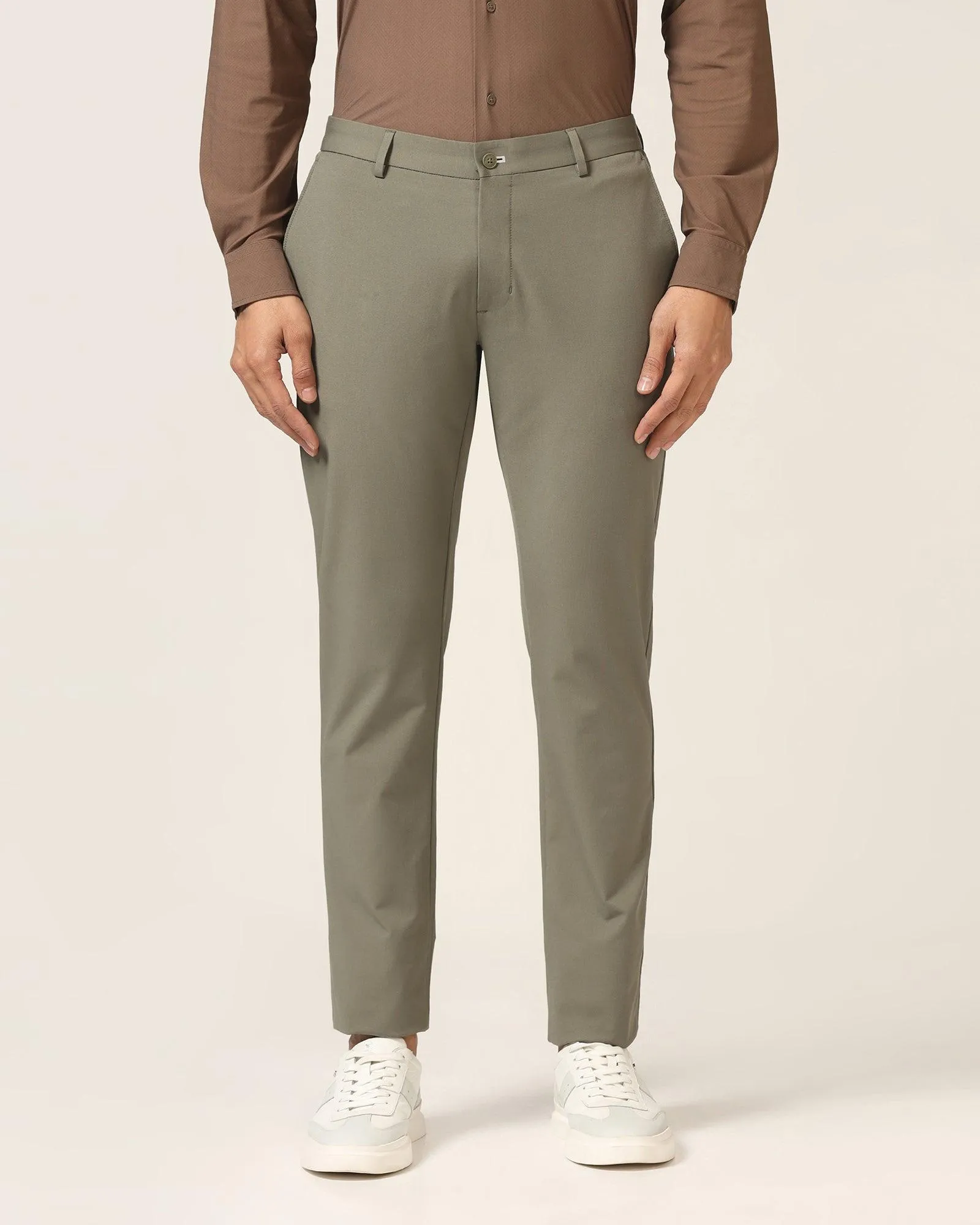 TechPro Slim Fit B-91 Casual Thyme Green Solid Khakis - Borros Lightweight insulation Clean Lines
