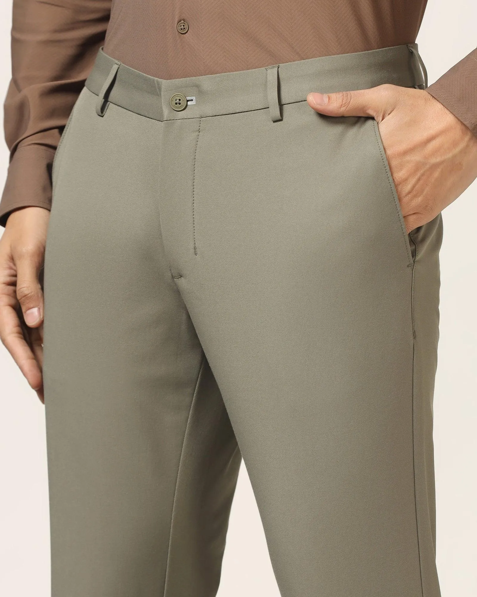 Outdoor Adventure TechPro Slim Fit B-91 Casual Thyme Green Solid Khakis - Borros