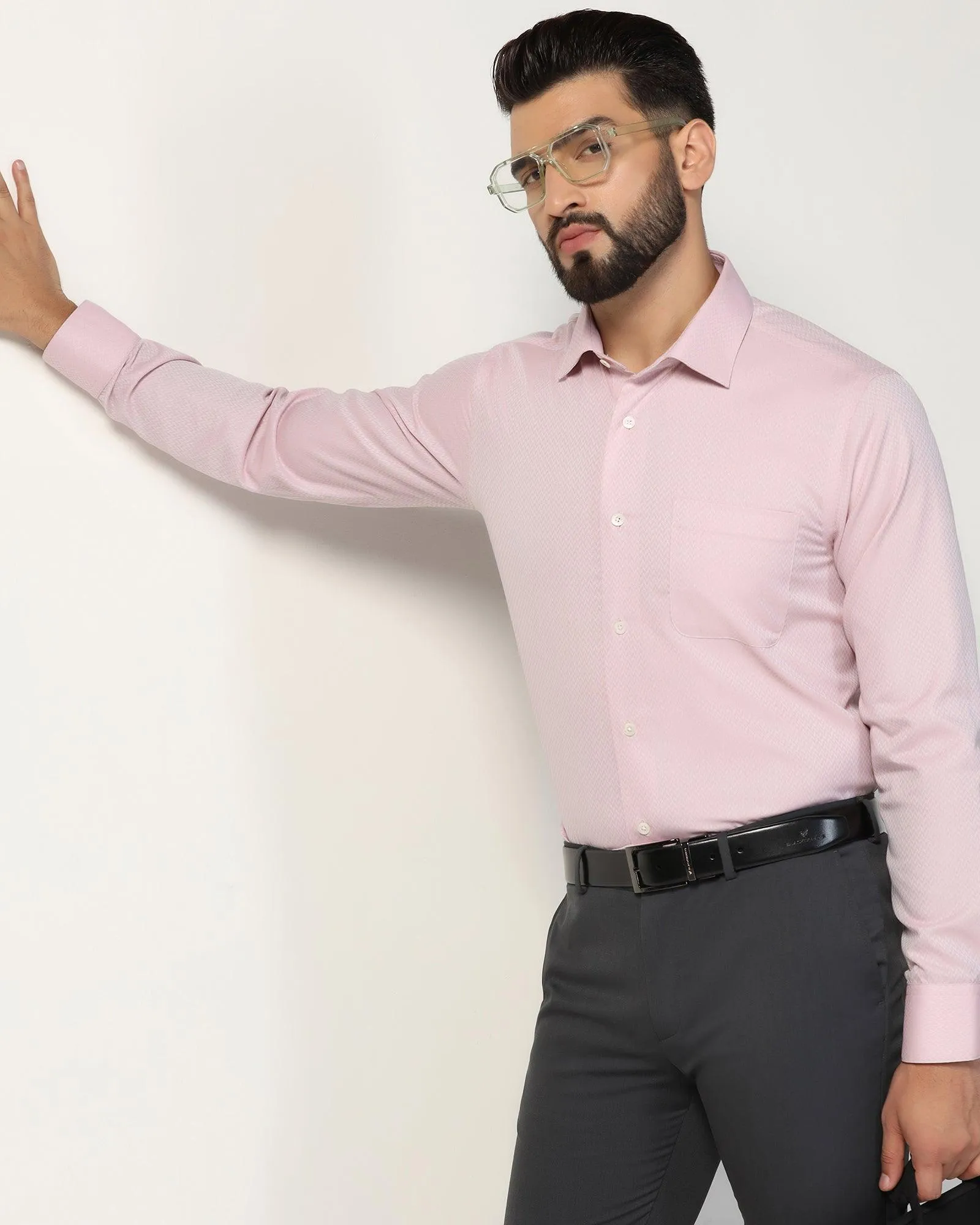 Luxe Formal Pink Textured Shirt - Silas Structured Shoulder Support Abrasion Resistant Edges