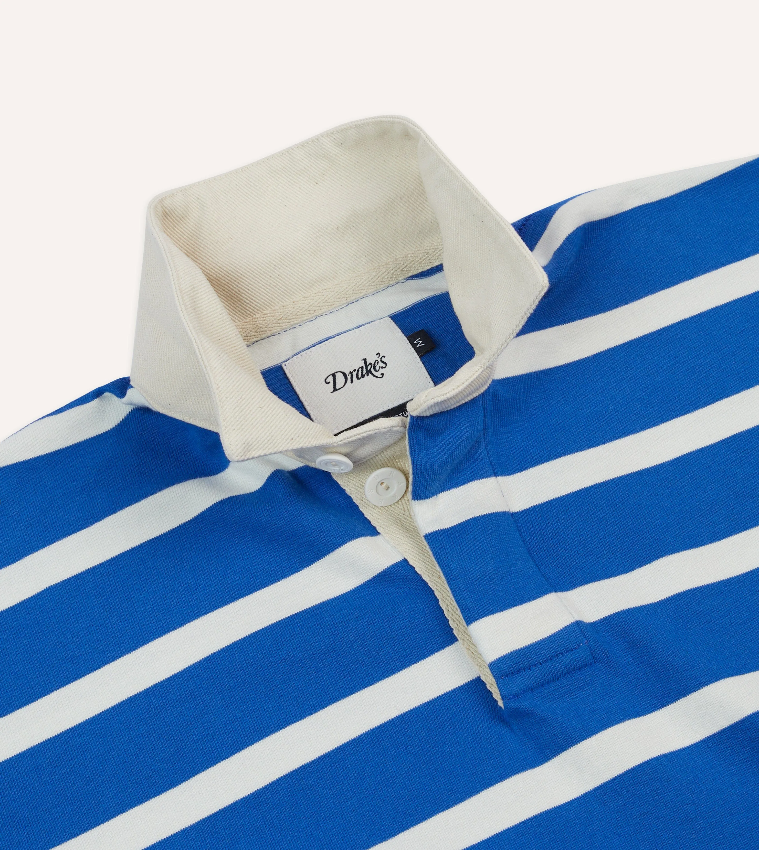 Modern Fit Blue and White Dual Stripe Cotton Rugby Shirt