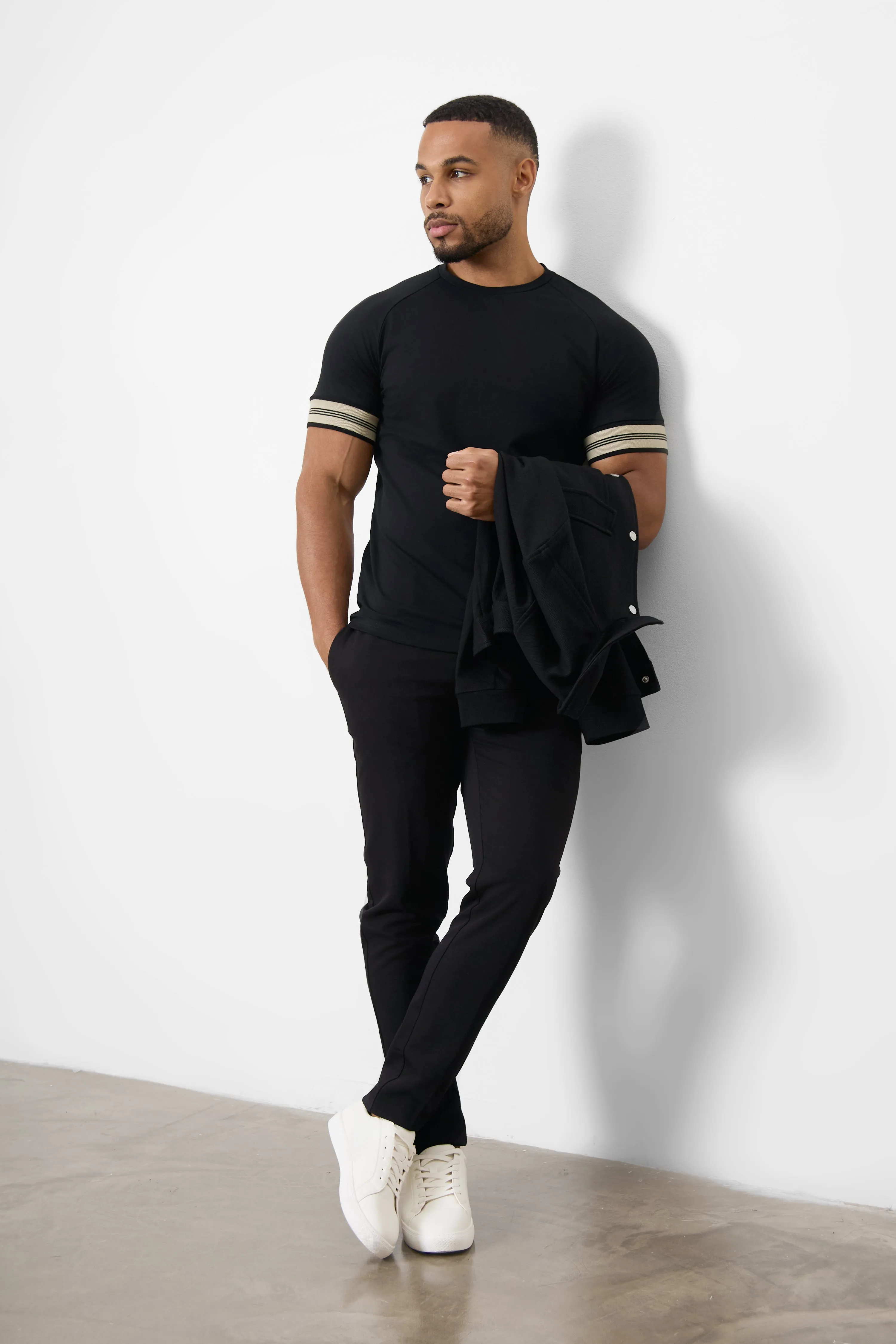 Tipped Fashion Fit T-Shirt in Black/Stone Perfect for Layering