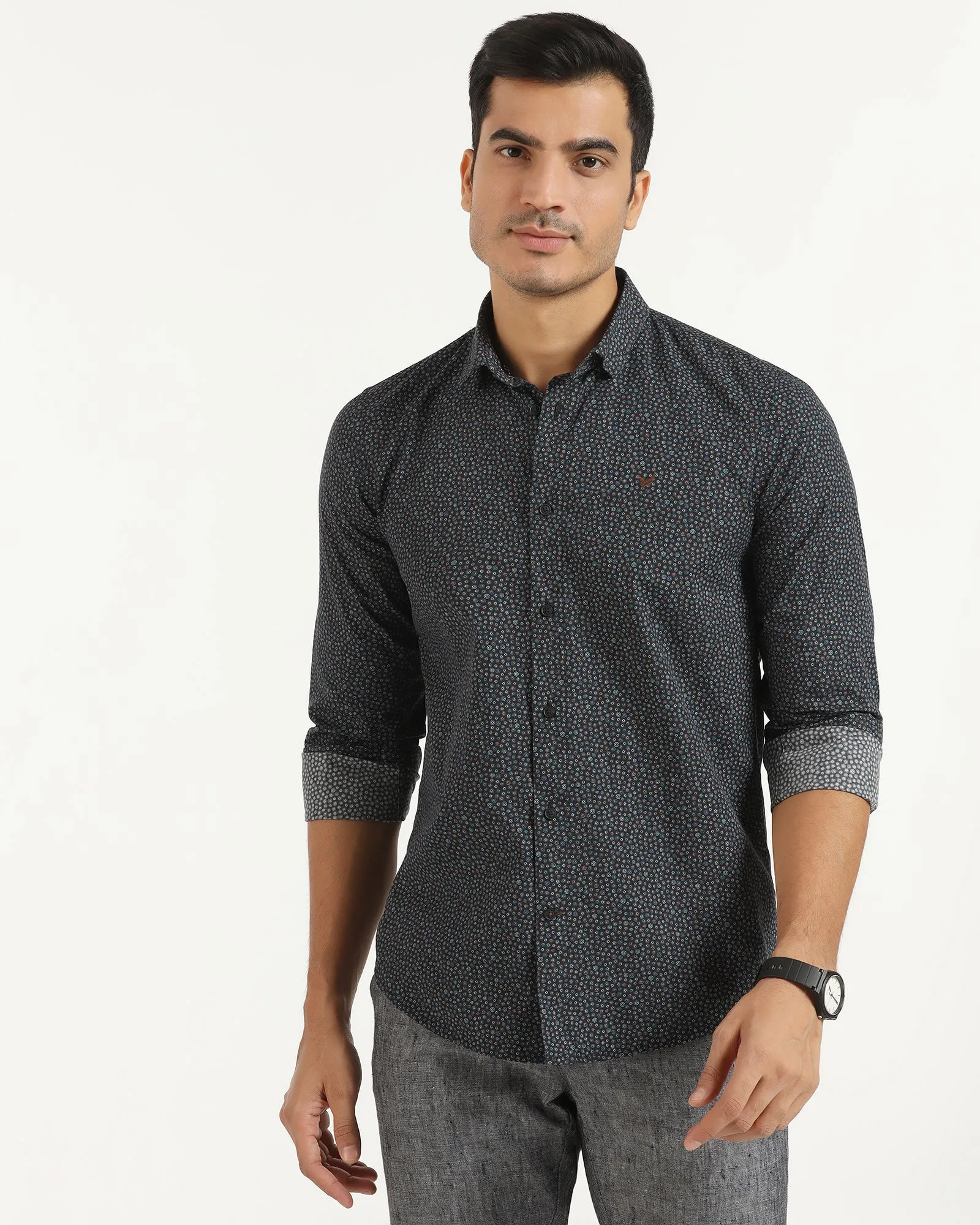 Slim Silhouette Abstract print Casual Black Printed Shirt - Ritsu