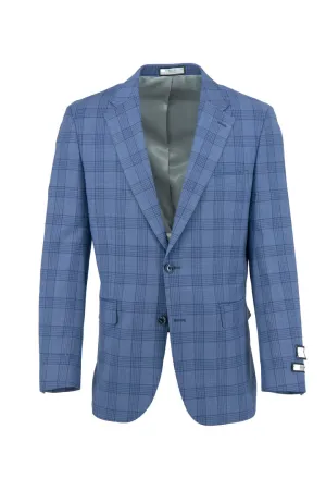 Modern Fit Thermoplastic Elastomer Trim Tiglio Flex Blue with Navy Windowpane Capri Jacket, Wool Stretch Contemporary Fit WS8501