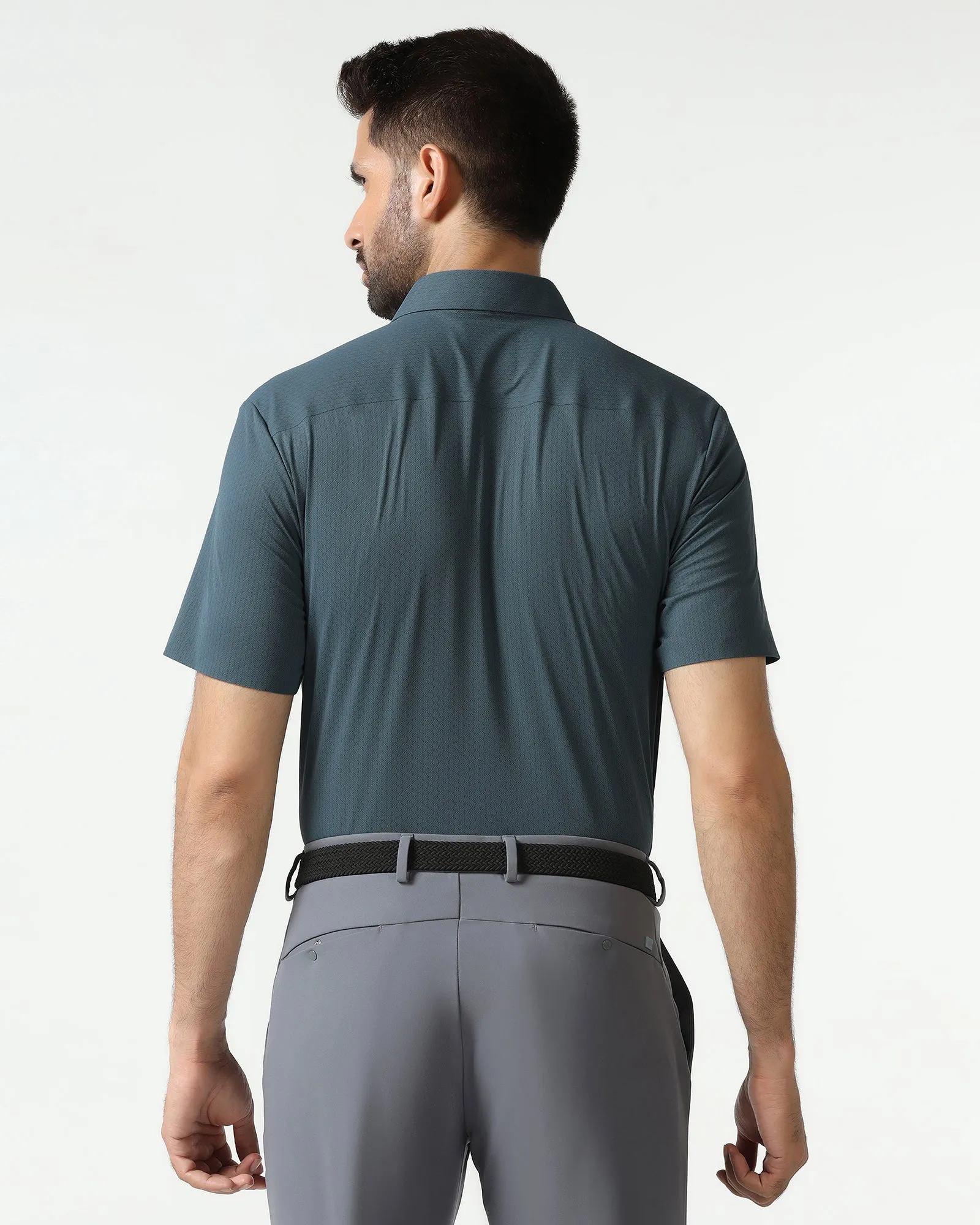 Petrol Blue Half Sleeve Techpro Textured Shirt - Hurton Festival Outfit