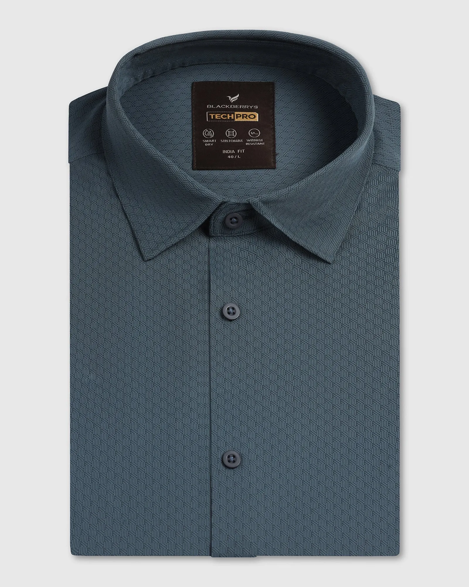 Durable Texture Petrol Blue Half Sleeve Techpro Textured Shirt - Hurton