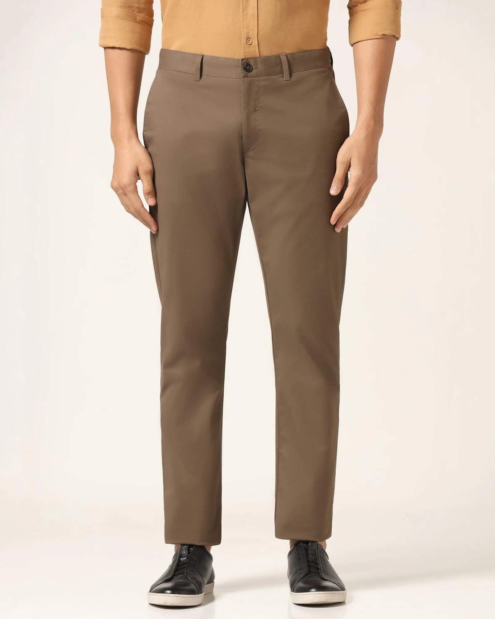 Tall Length Minimal Bulk Slim Comfort B-95 Casual Brown Solid Khakis - Mario