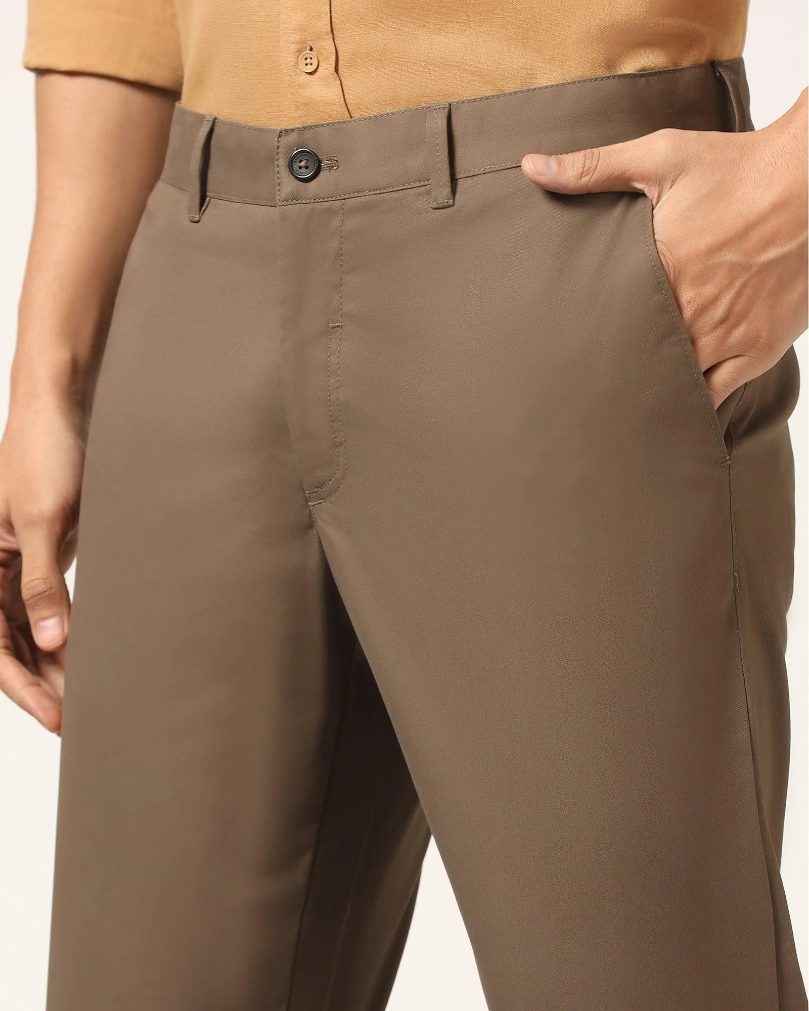 Slim Comfort B-95 Casual Brown Solid Khakis - Mario Practical Look Comfort Stretch