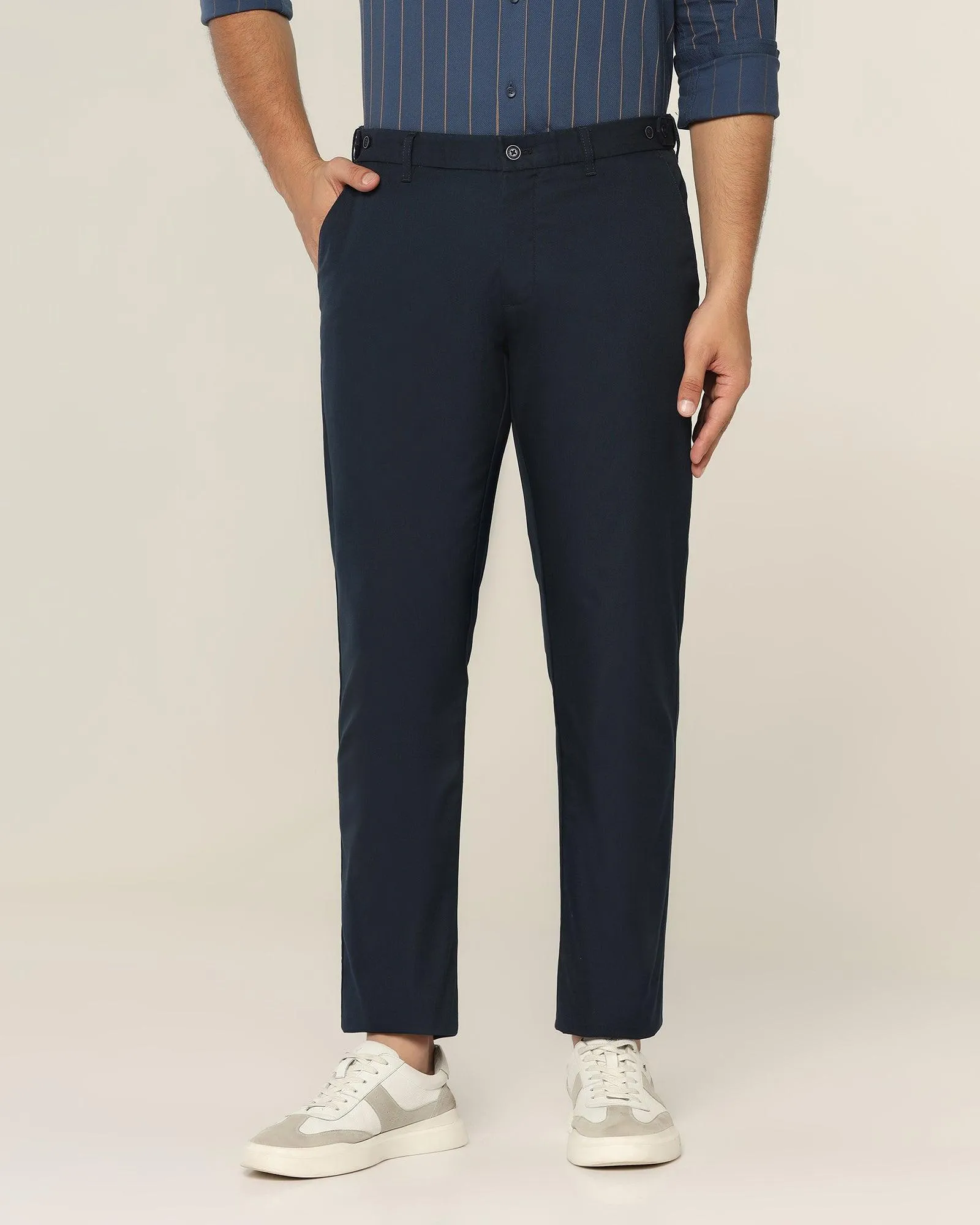 Modern Layer Effortless Look Slim Comfort B-95 Casual Navy Textured Khakis - Jeny
