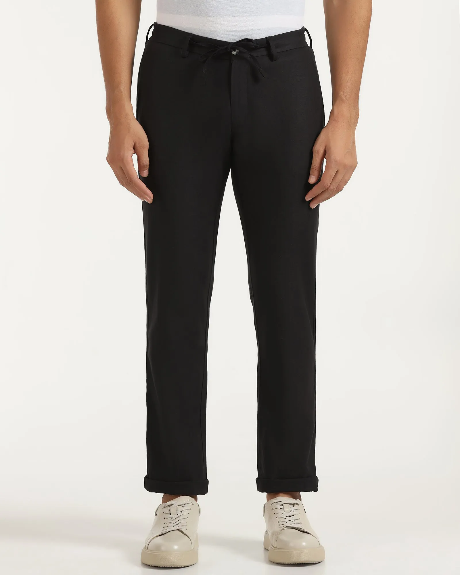 Clean Fit Sleek Look Linen Slim Comfort B-95 Casual Black Solid Khakis - Edwin