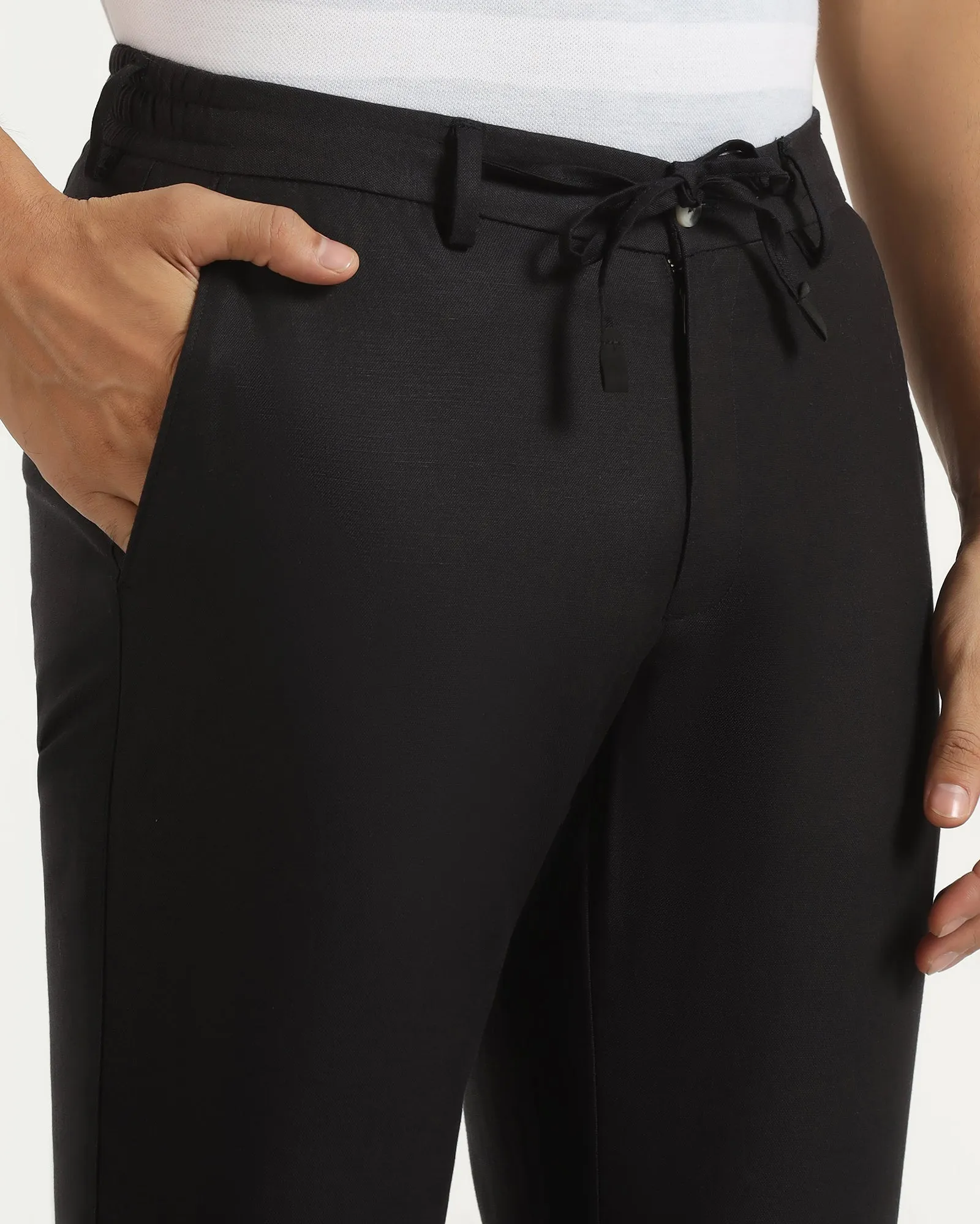 Linen Slim Comfort B-95 Casual Black Solid Khakis - Edwin Simple Style